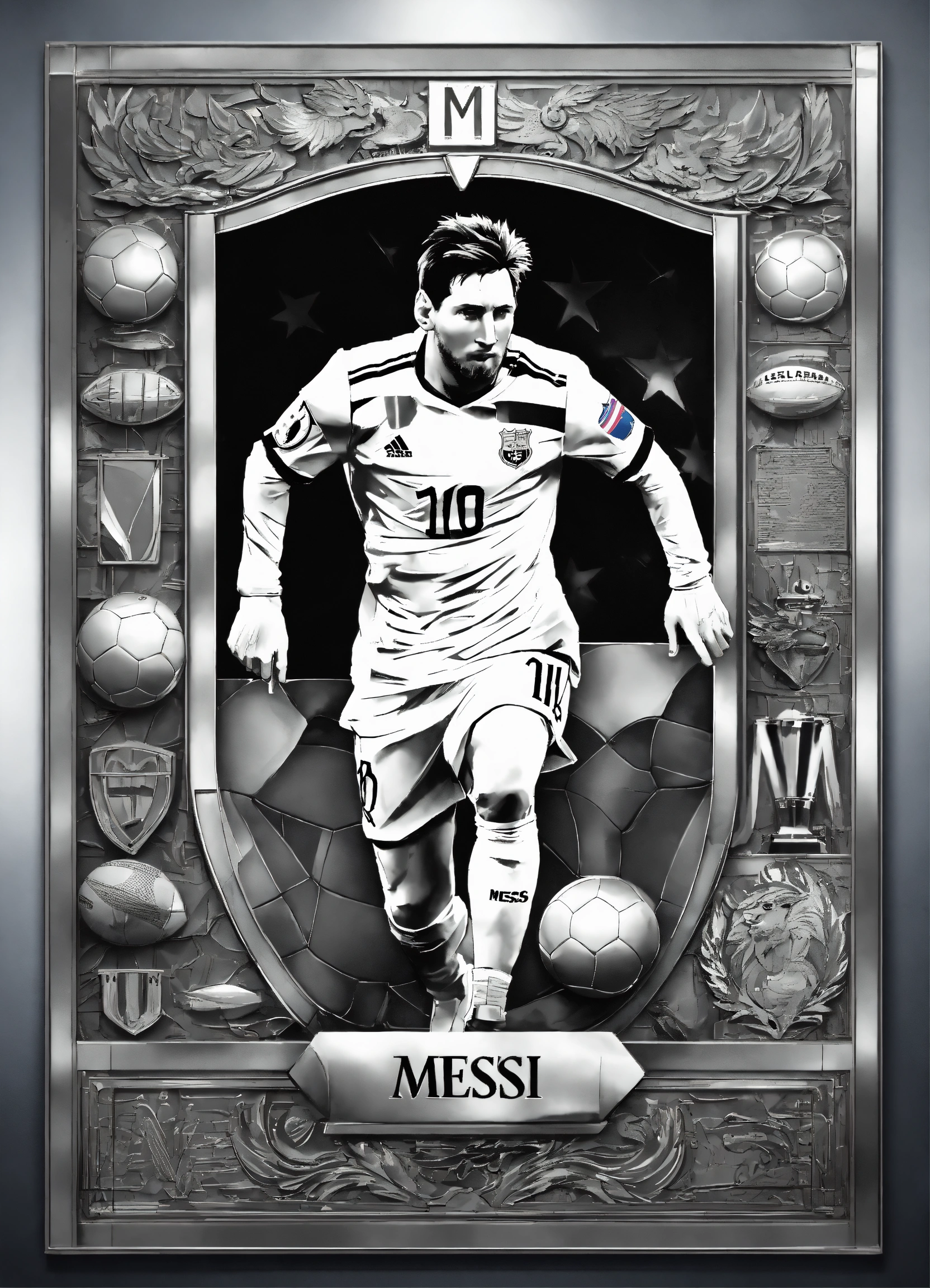 Lexica - Football poster. Messi waist-high in bas-relief style ...