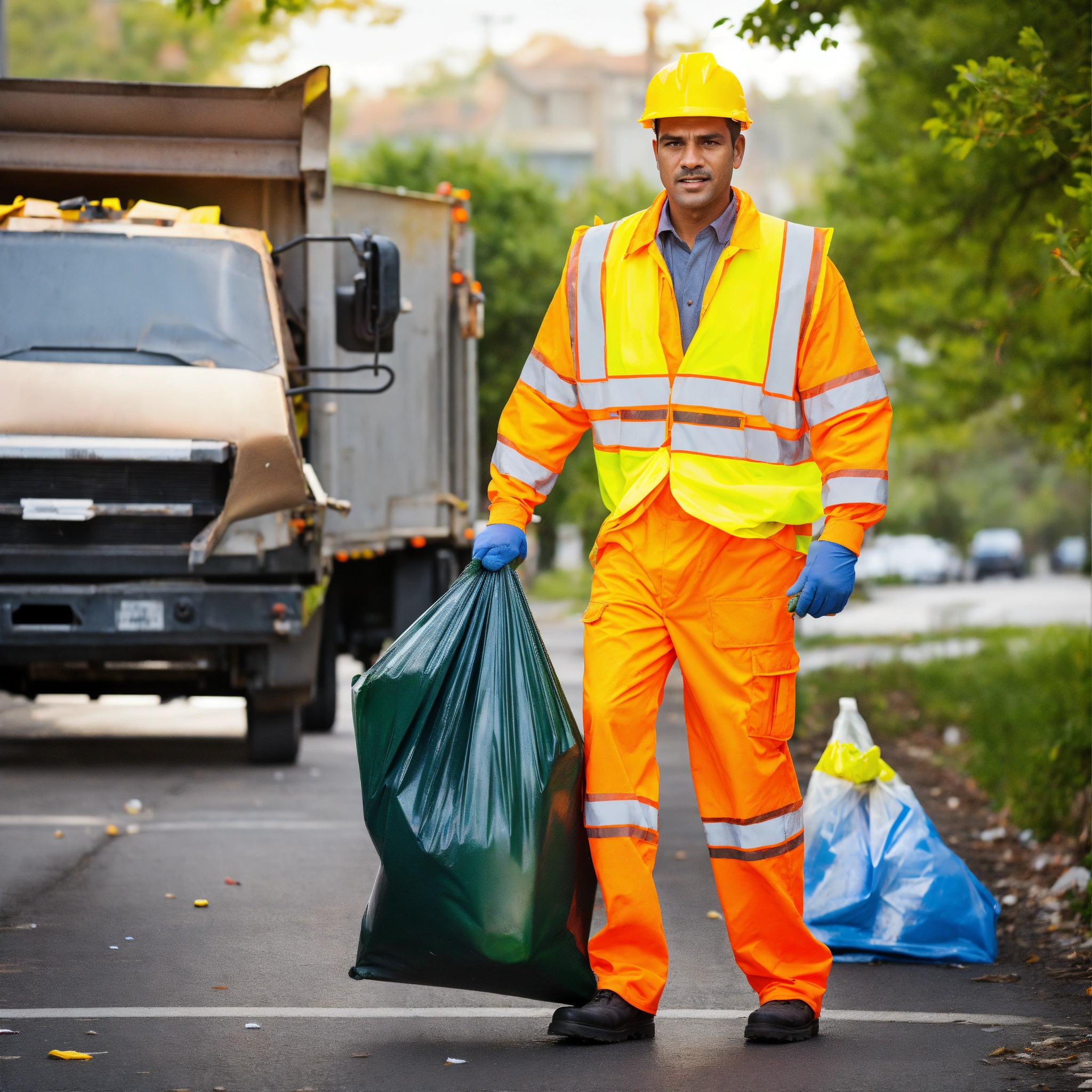 Lexica - Stock images of a garbage man taking out the trash in high ...