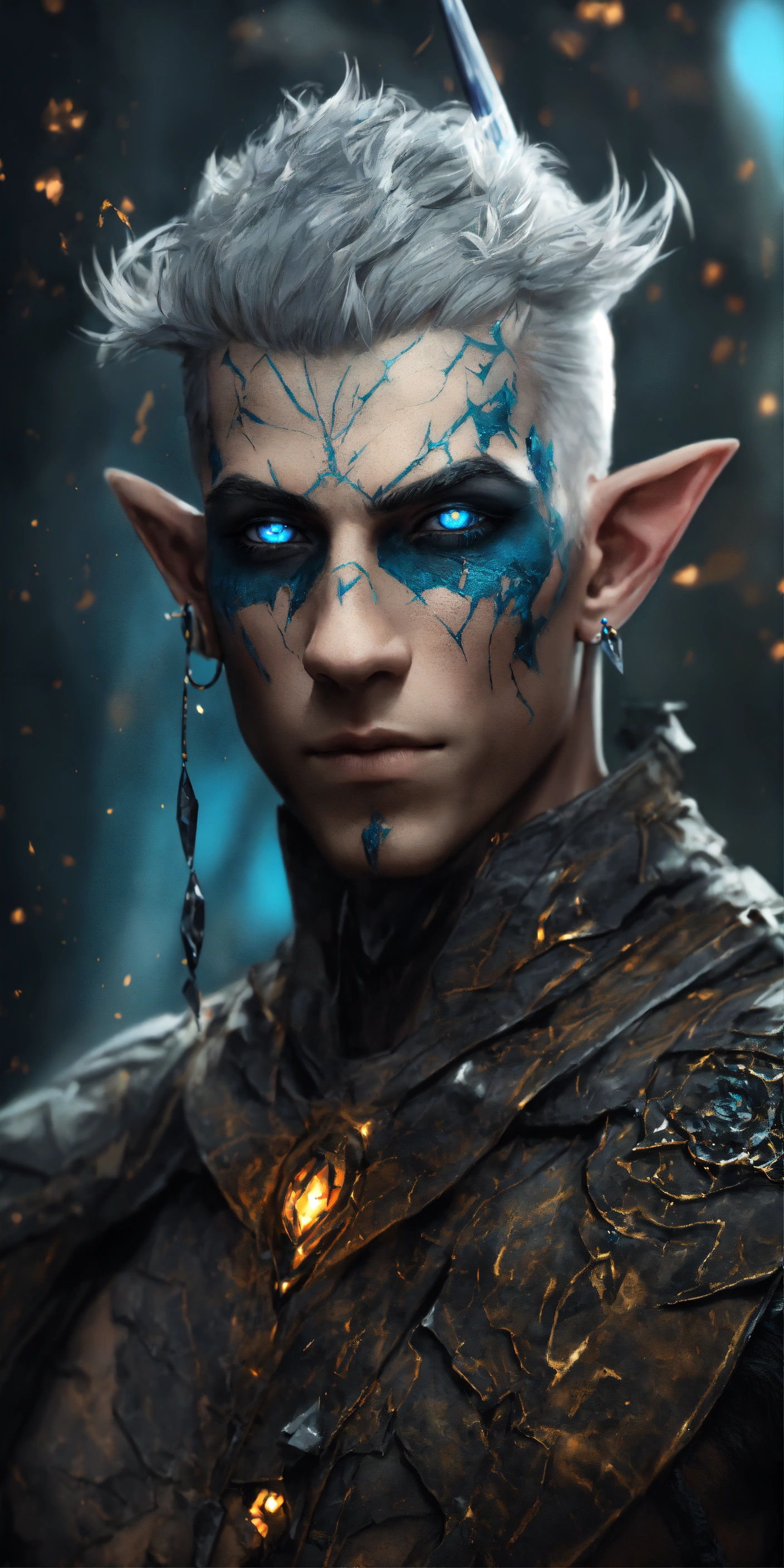 Lexica - Fantasy torso shot of a tatooed male elf, sickly thin, gaunt ...