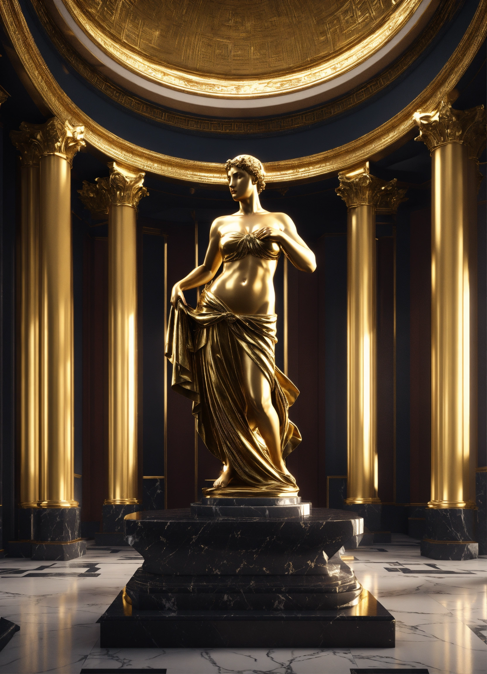 Lexica - A statue from a greek goddess statue, dark marble, gilded, 8k ...