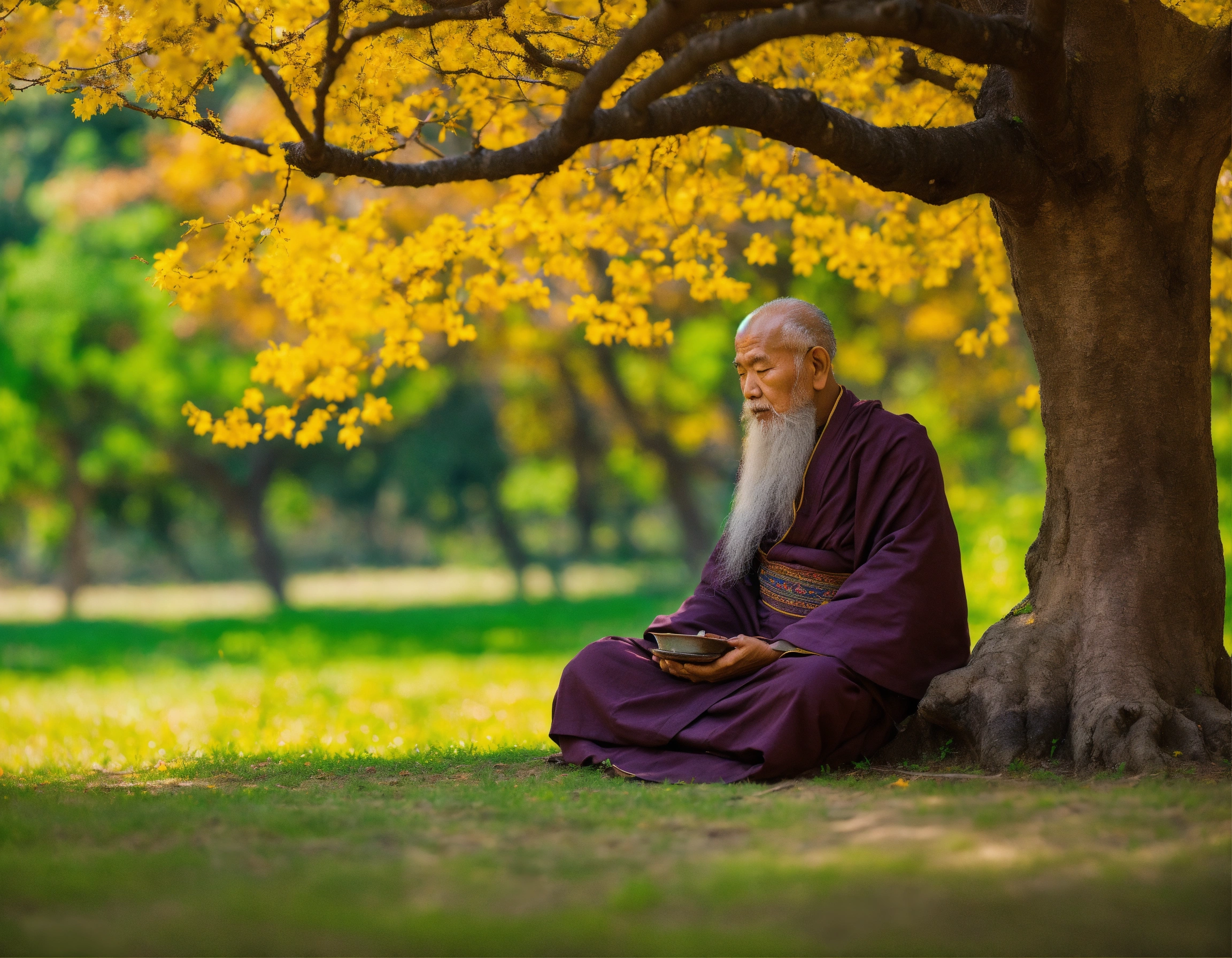 Lexica - Wise old monk in meditation under a tree