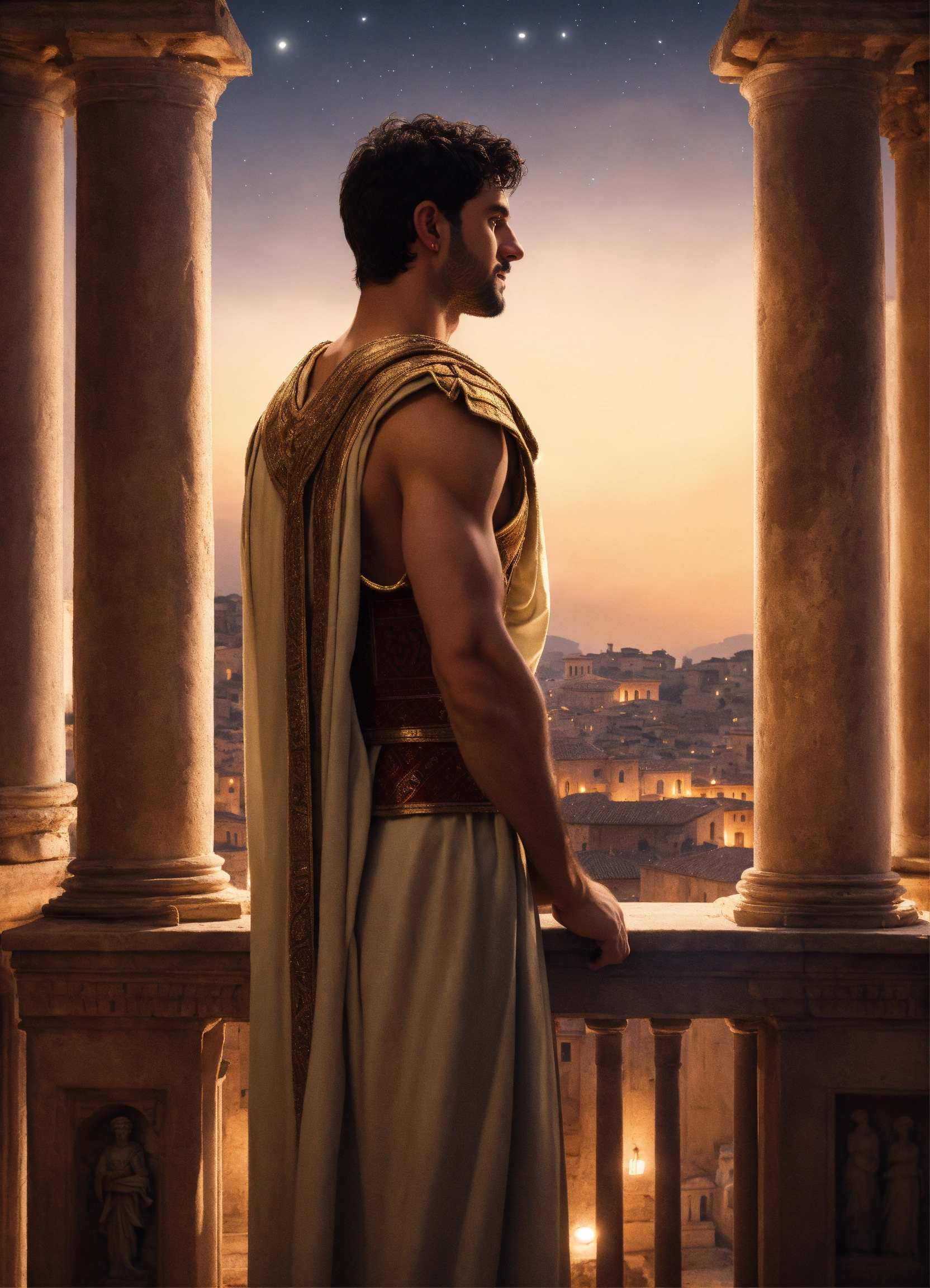 Lexica - Back view of a young tall noble thin athletic hieratic ...