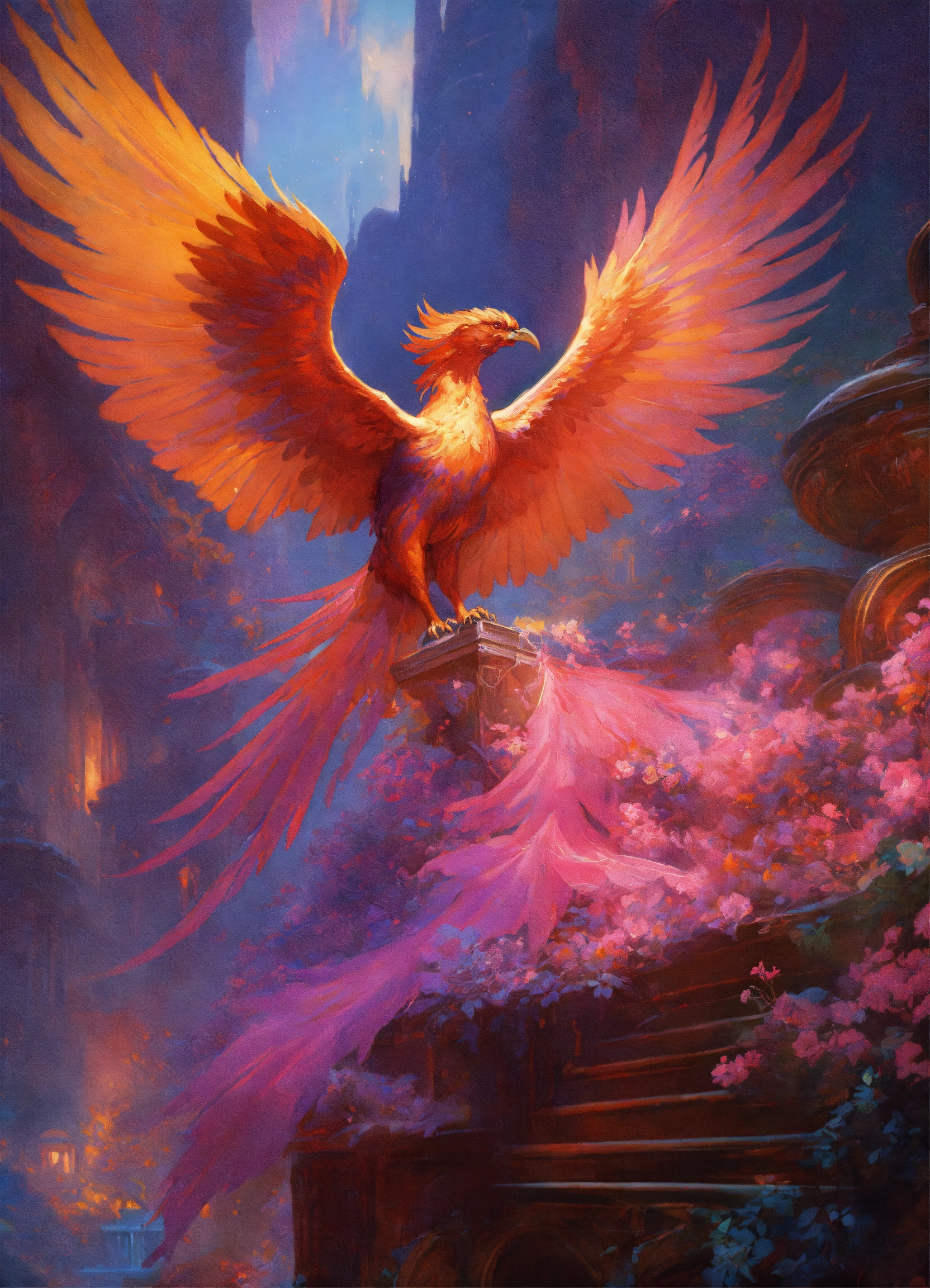Lexica - Phoenix in galaxy, purples pinks and blues, painting by gaston ...
