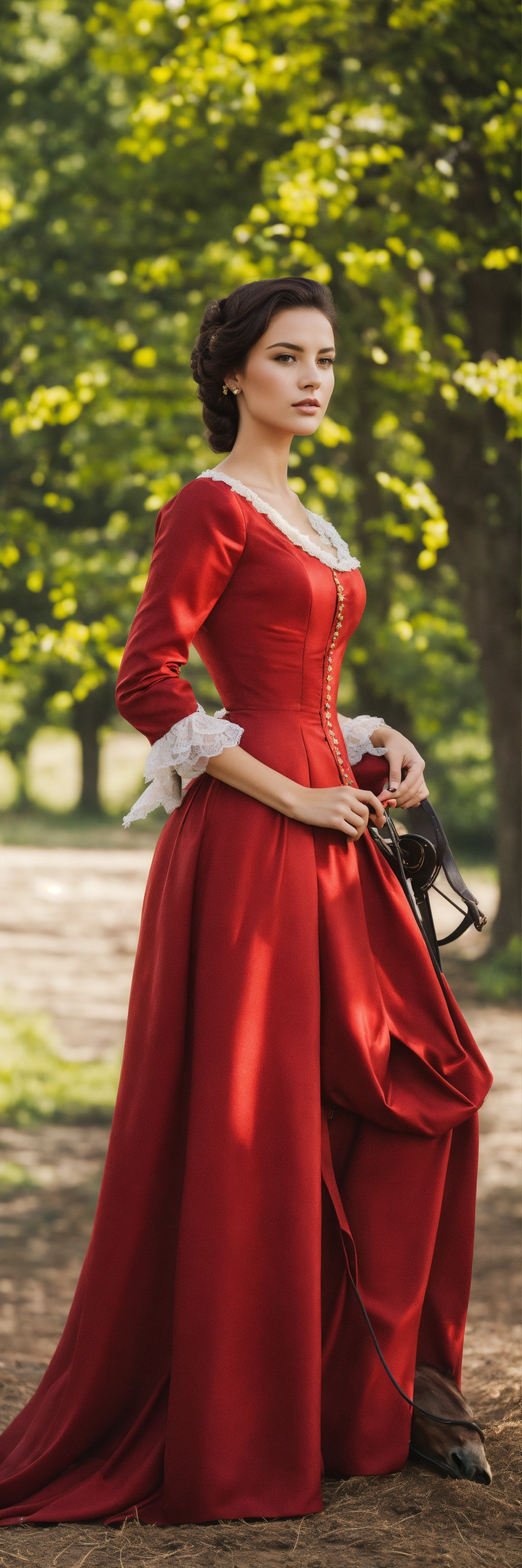 Lexica - A beautiful brunette woman in a red period dress next to her ...