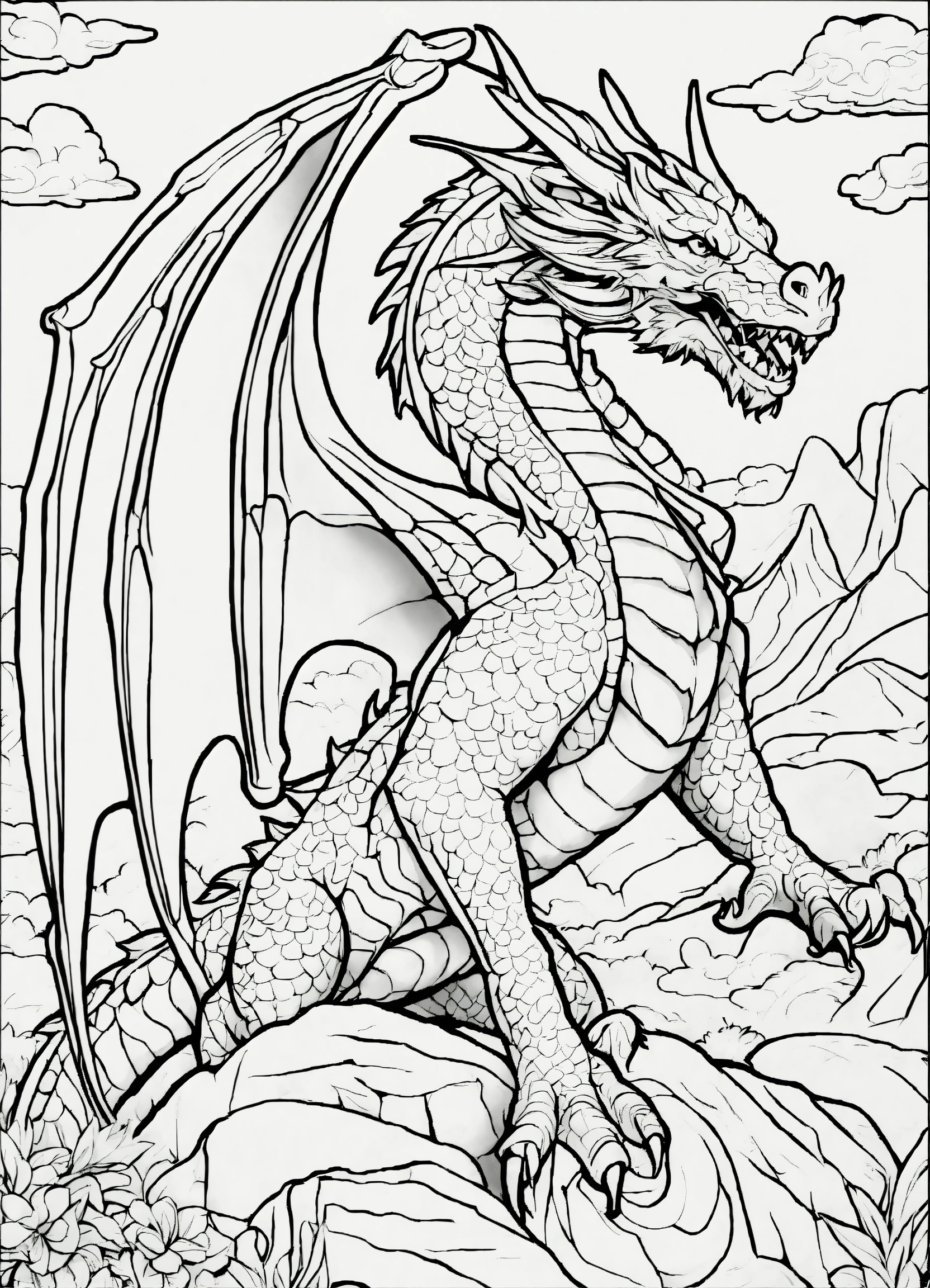 Lexica - Paint by numbers coloring book outline for a dragon with ...