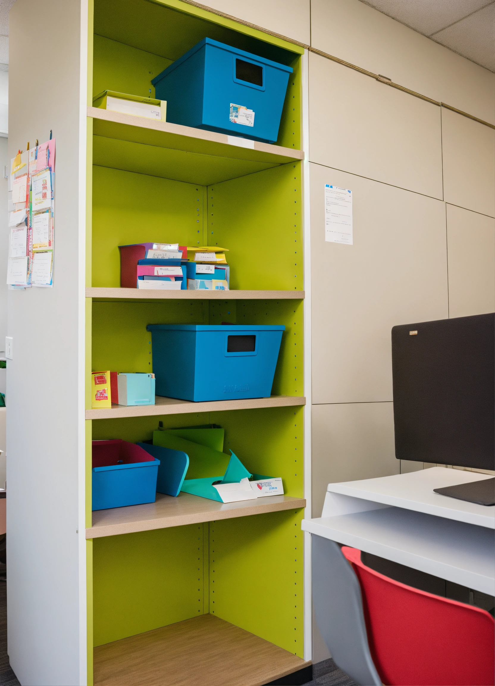 Lexica - Teacher work room with triangular shaped cubbies with mail in them