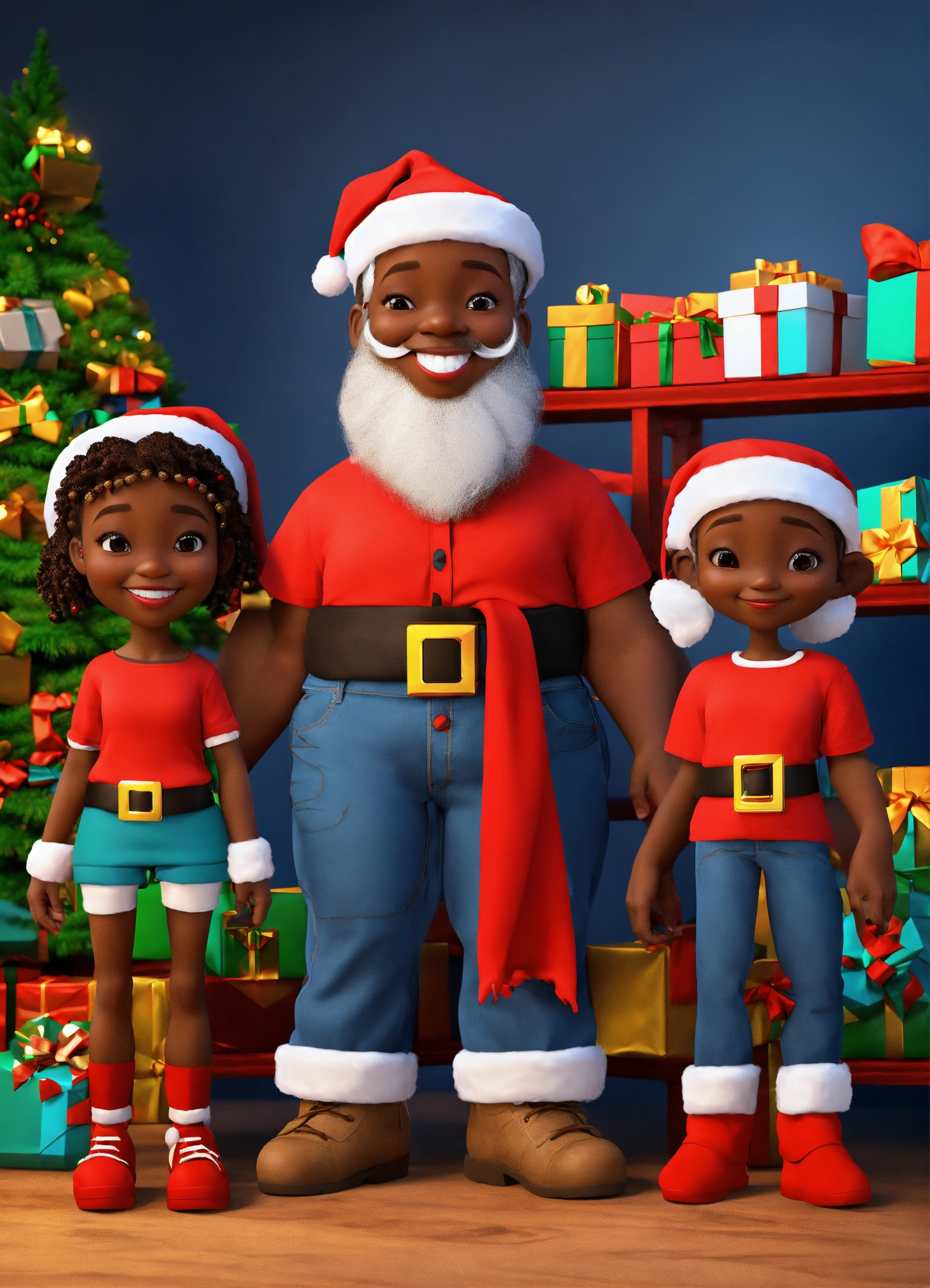 Lexica - 3D smiling faceless art dark complexion African American Santa ...