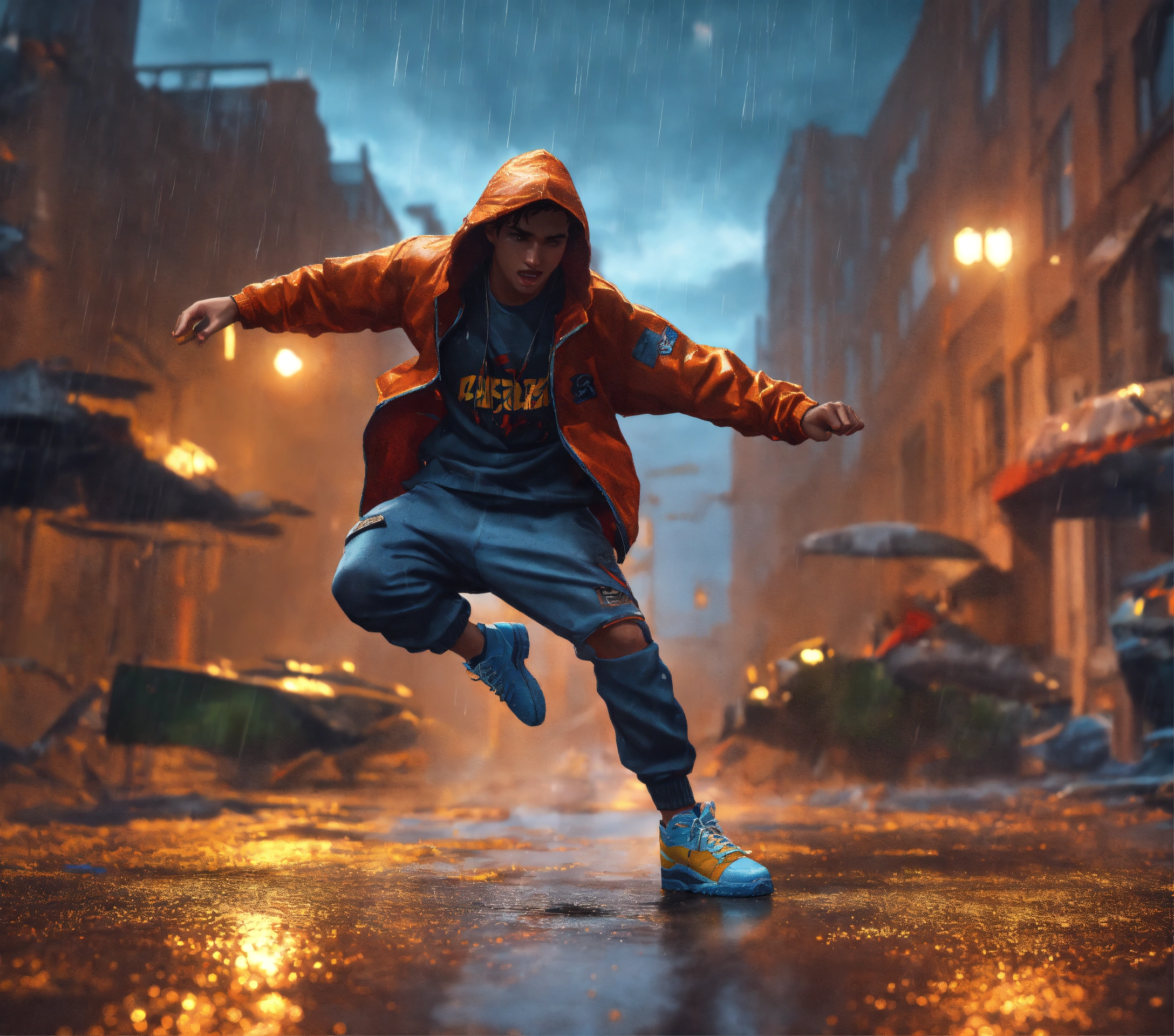 Lexica - A cartoon b-boy breakdancing in the rain, 8k, 3d render ...