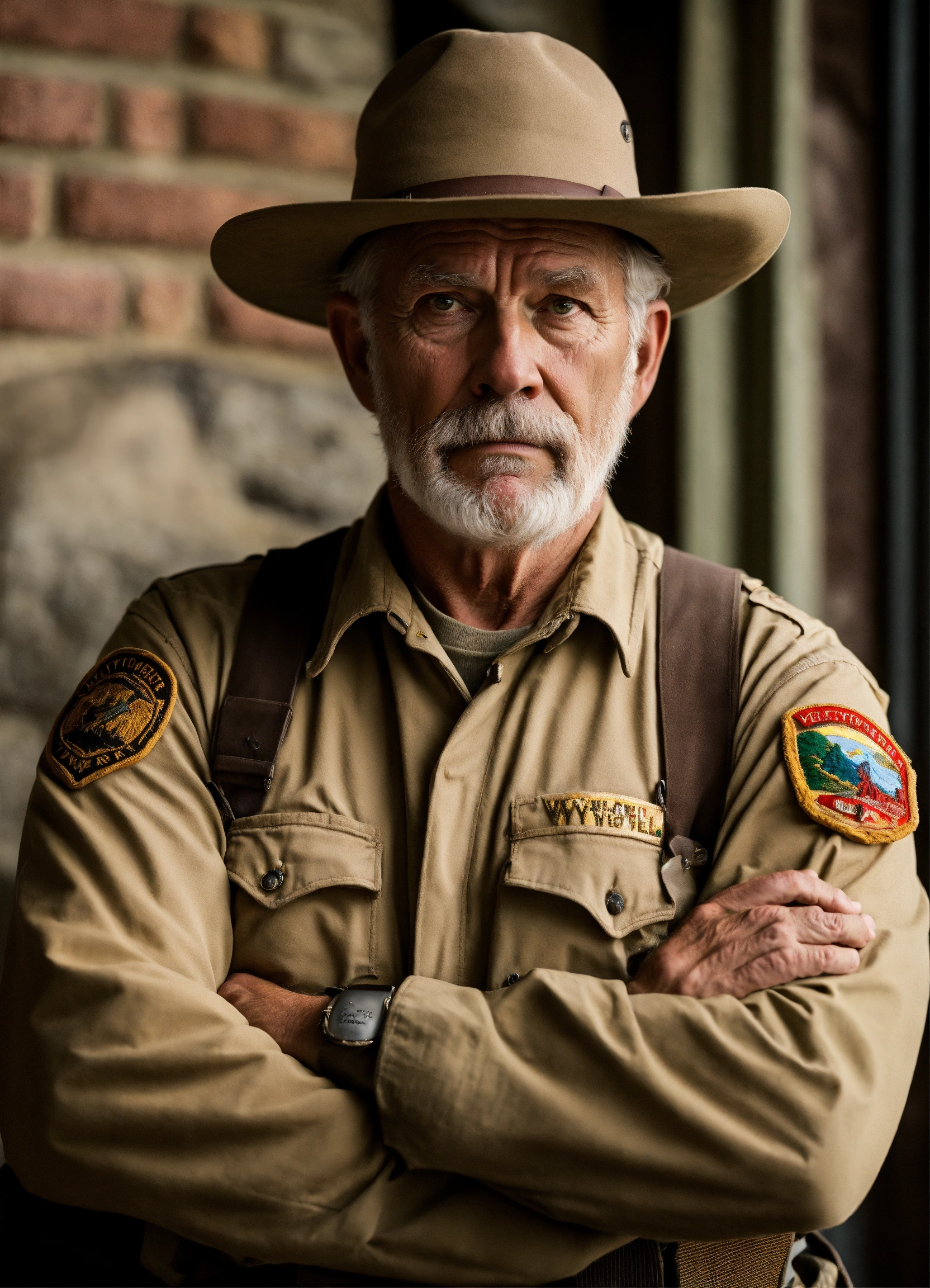 Lexica - Scared YELLOWSTONE park ranger man, OLD, FRONT VIEW, casual ...