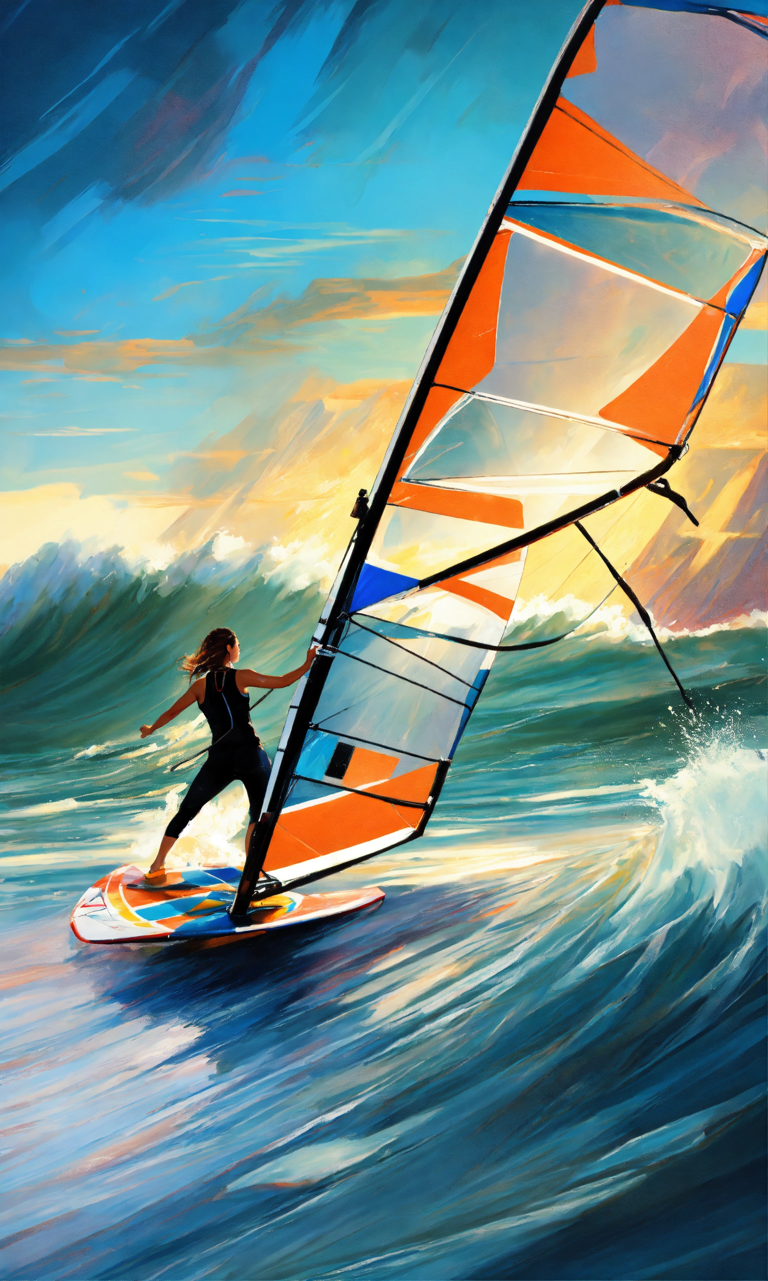 Lexica - {art by greg rutkowski}, Abstraction, Windsurfing, Woman ...