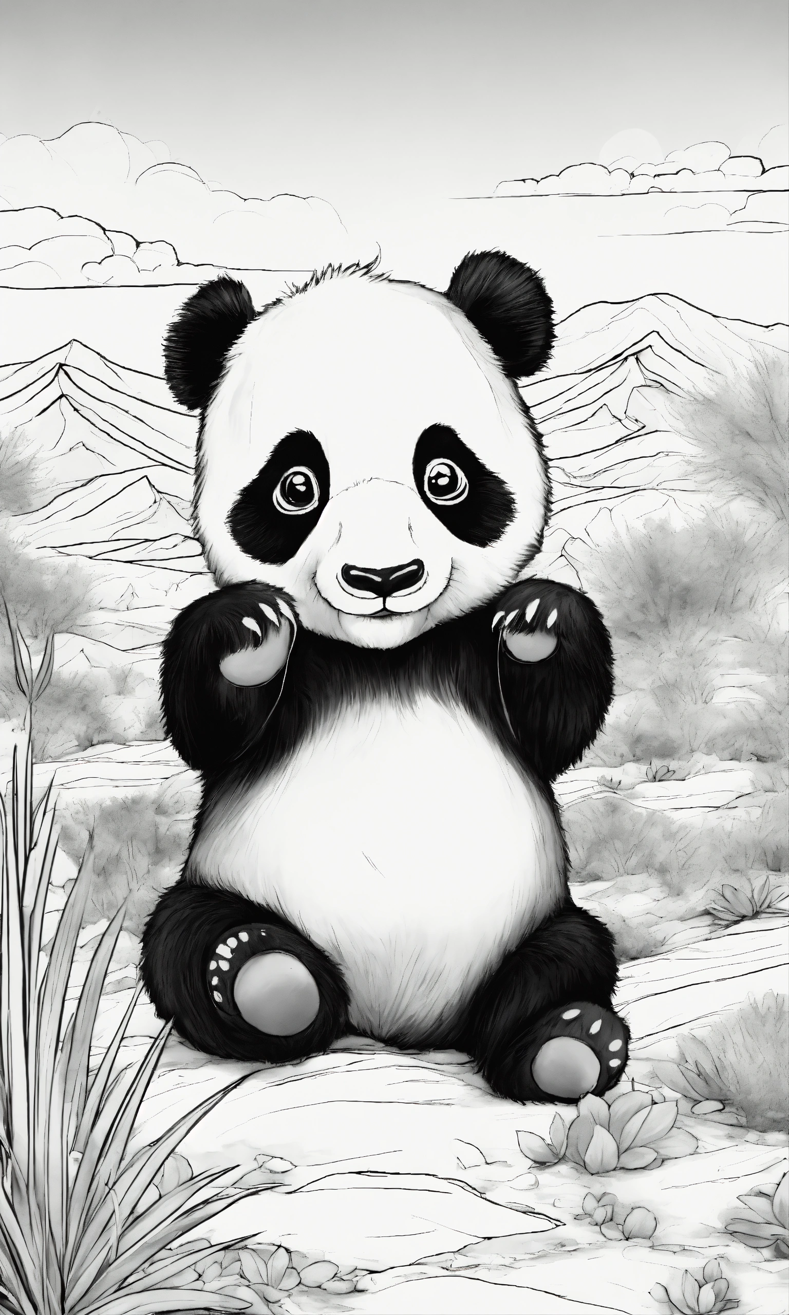 Lexica - Coloring page baby girl panda, no color just black and white ...
