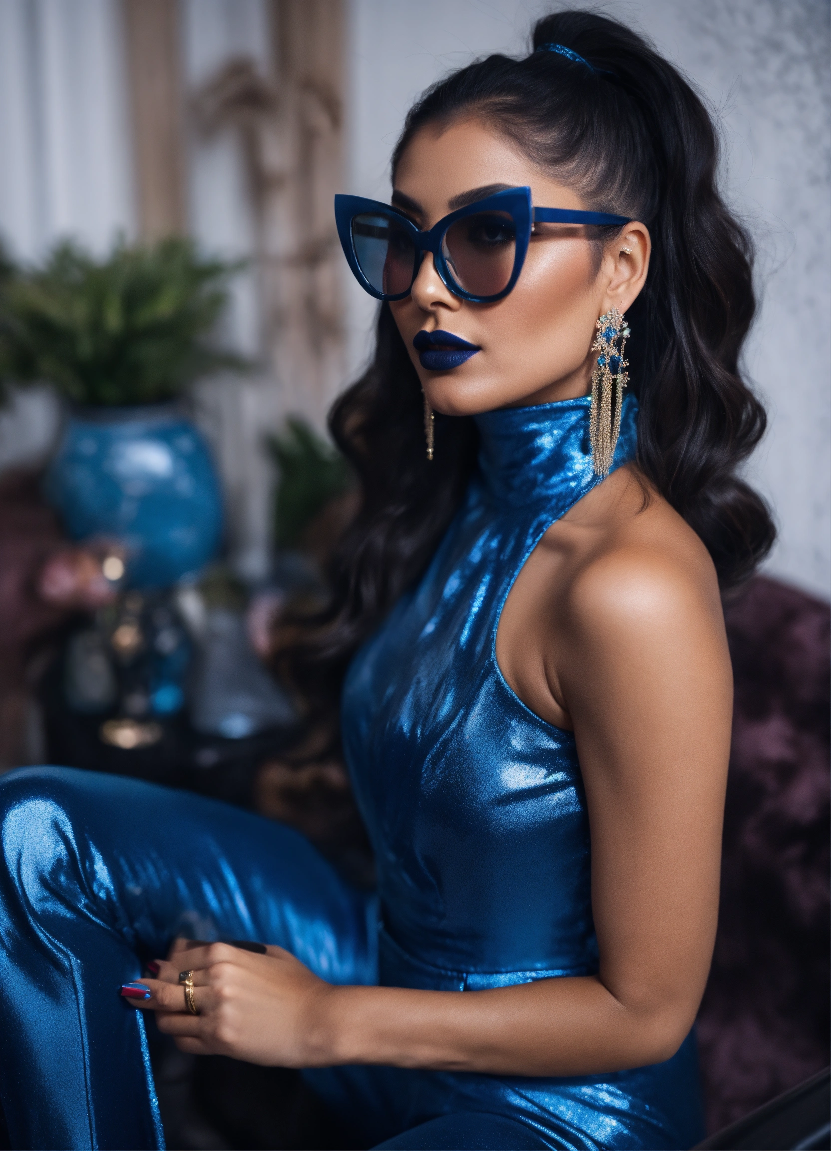 Lexica - Talk Latina woman with high ponytail wearing cat eye glasses