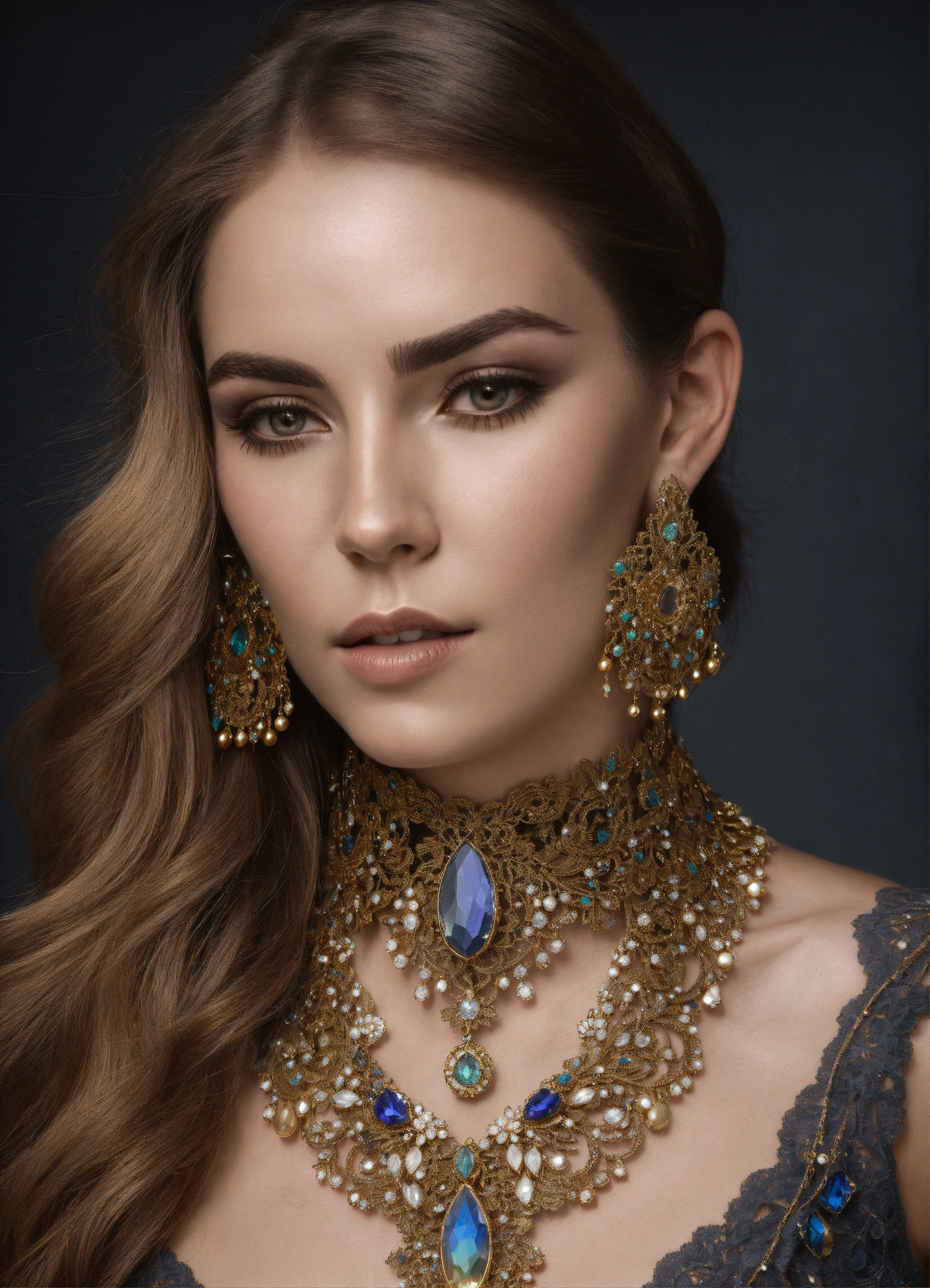 Lexica - A woman wearing luxurious detailed shades of silver and dark ...