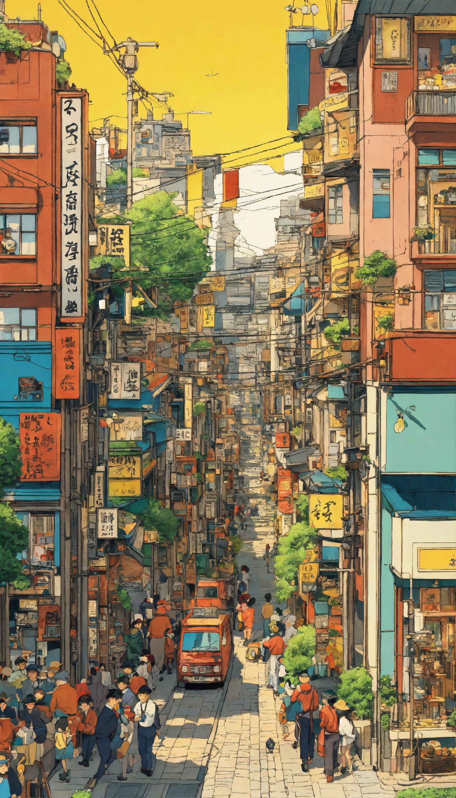 Lexica - Detailed, vibrant illustration of a Tokyo neighborhood, by ...