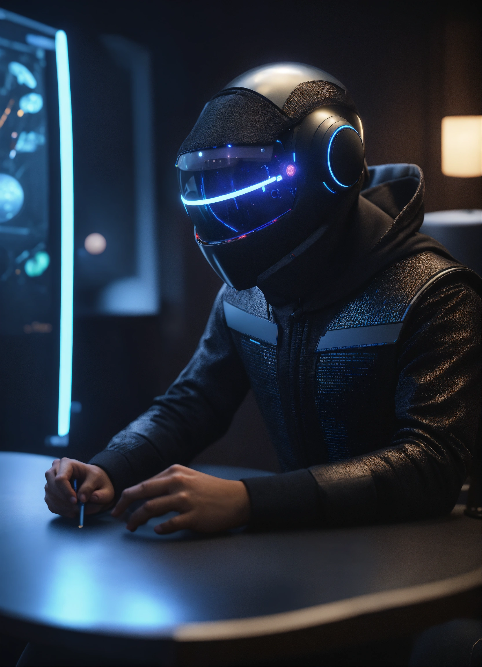 Lexica - Nerdy 25 year old male hacker wearing futuristic black ...