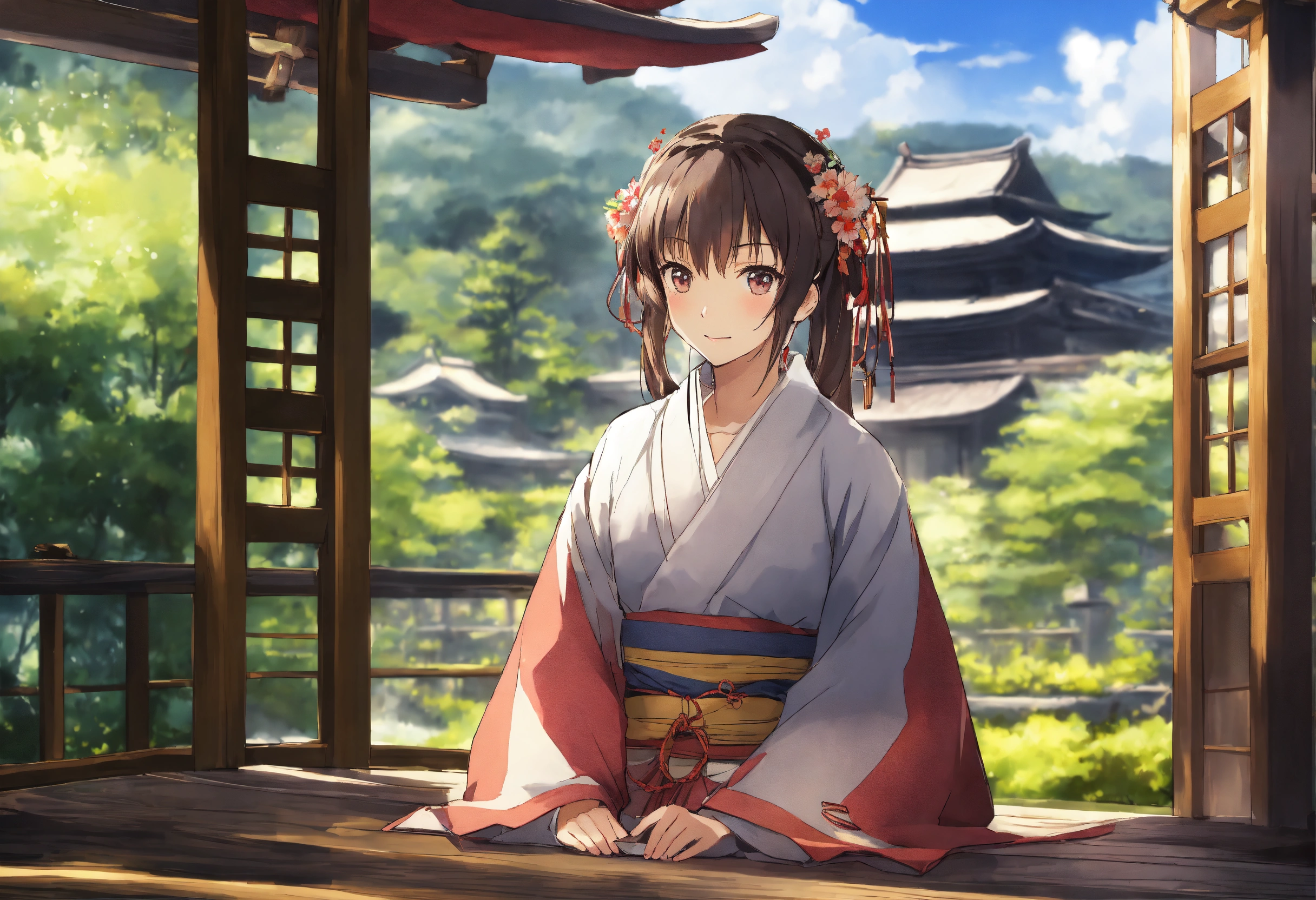 Lexica - Portrait anime scenery, studio A-1 Pictures style, cute face,  traditional attire.