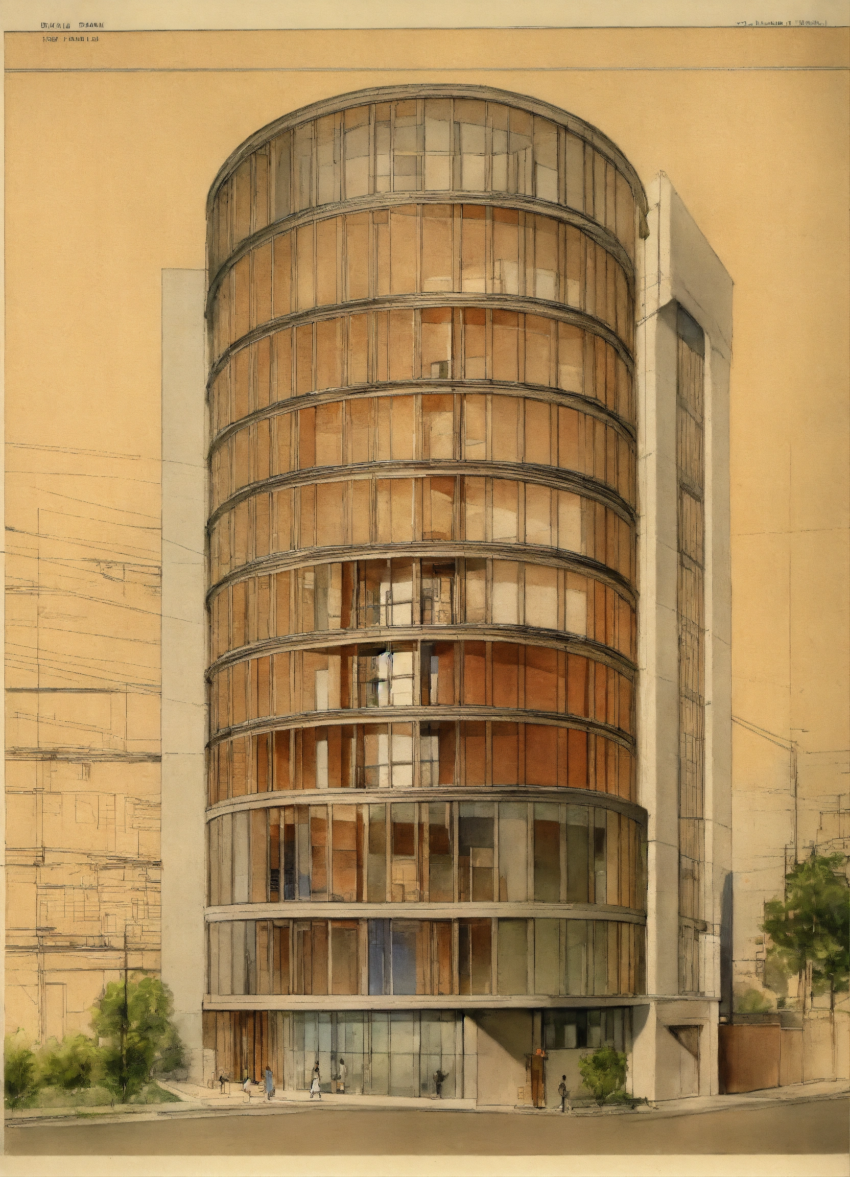 Lexica - Building plans draft, 10 stories building, curved wall