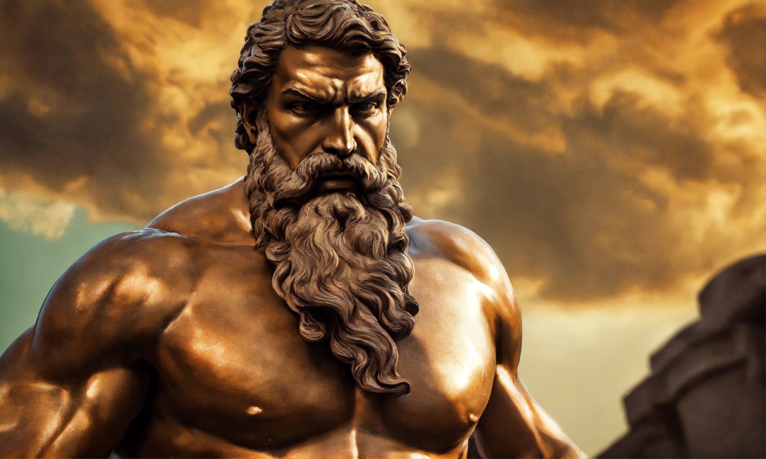 Lexica - Greek statue strong man with beard aggressive expression backward