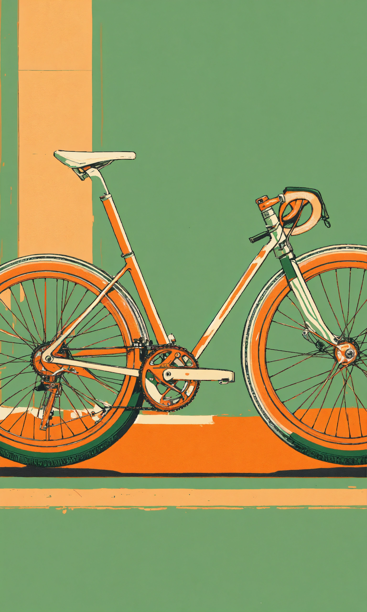 Lexica - 1970s Single speed racer bicycle muted green and orange hues ...