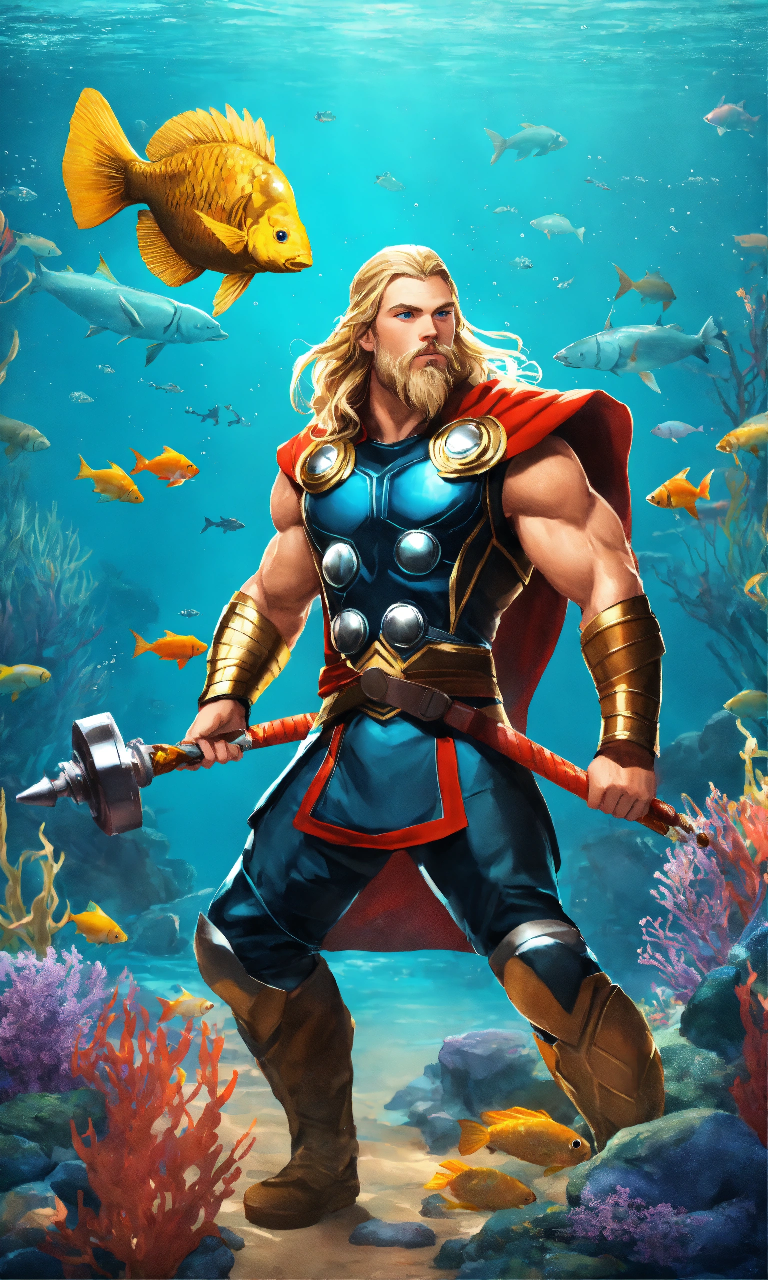 Lexica - Thor with fish underwater in the ocean, nature background, 2D ...