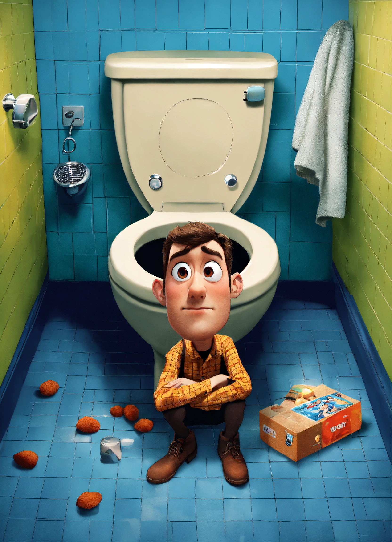 Lexica - A pixar movie cover of a mans head in a toilet titled 