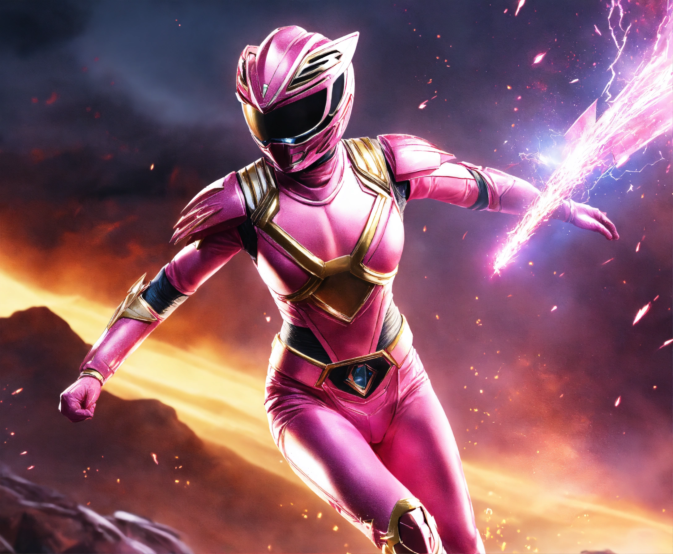 Lexica - Realistic image of the pink power ranger falling down after ...