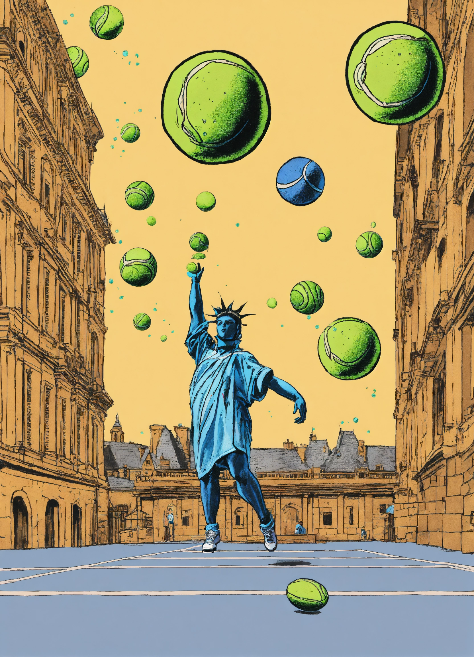Lexica - Comics, juggle with tennis balls, textile art, historical ...