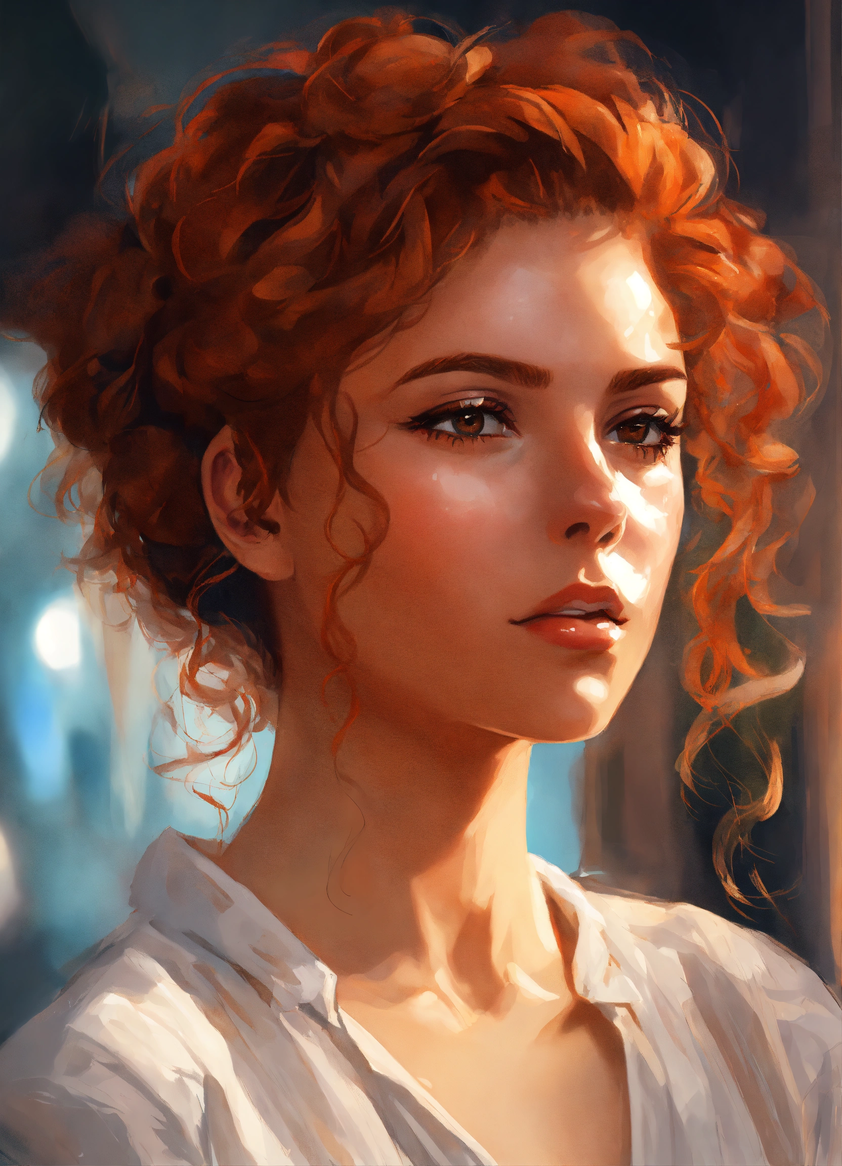 Lexica - Digital art painting of a beautiful young woman with curly ...