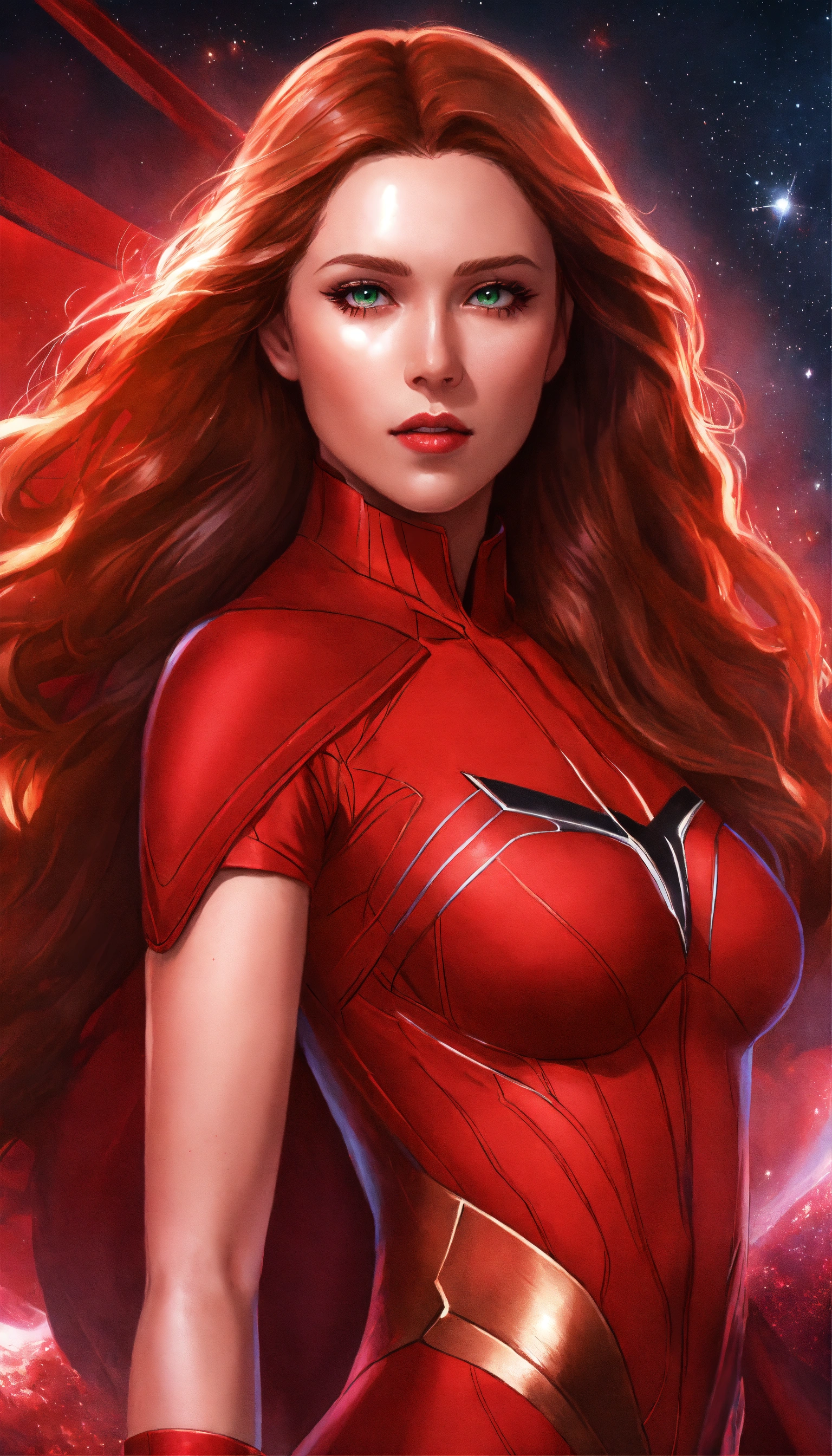 Lexica - Concept art of the scarlet witch in an all red outfit, outer ...