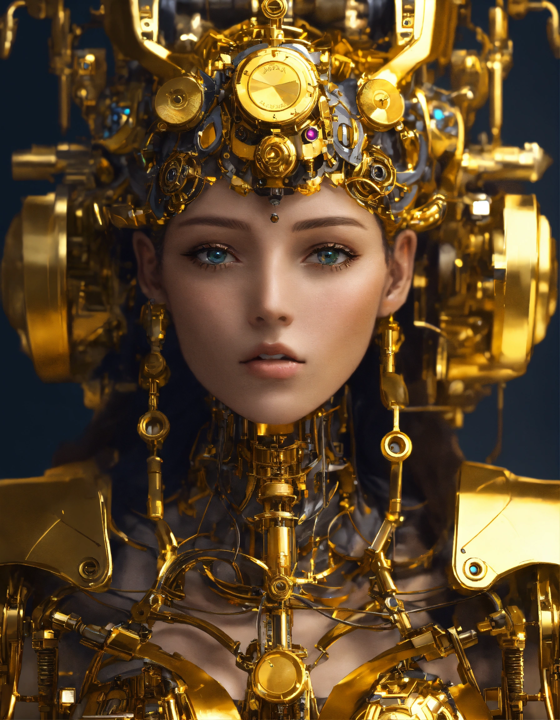 Lexica - Mechanical goddess, golden, spellbound, quad HD, cfg scale 40