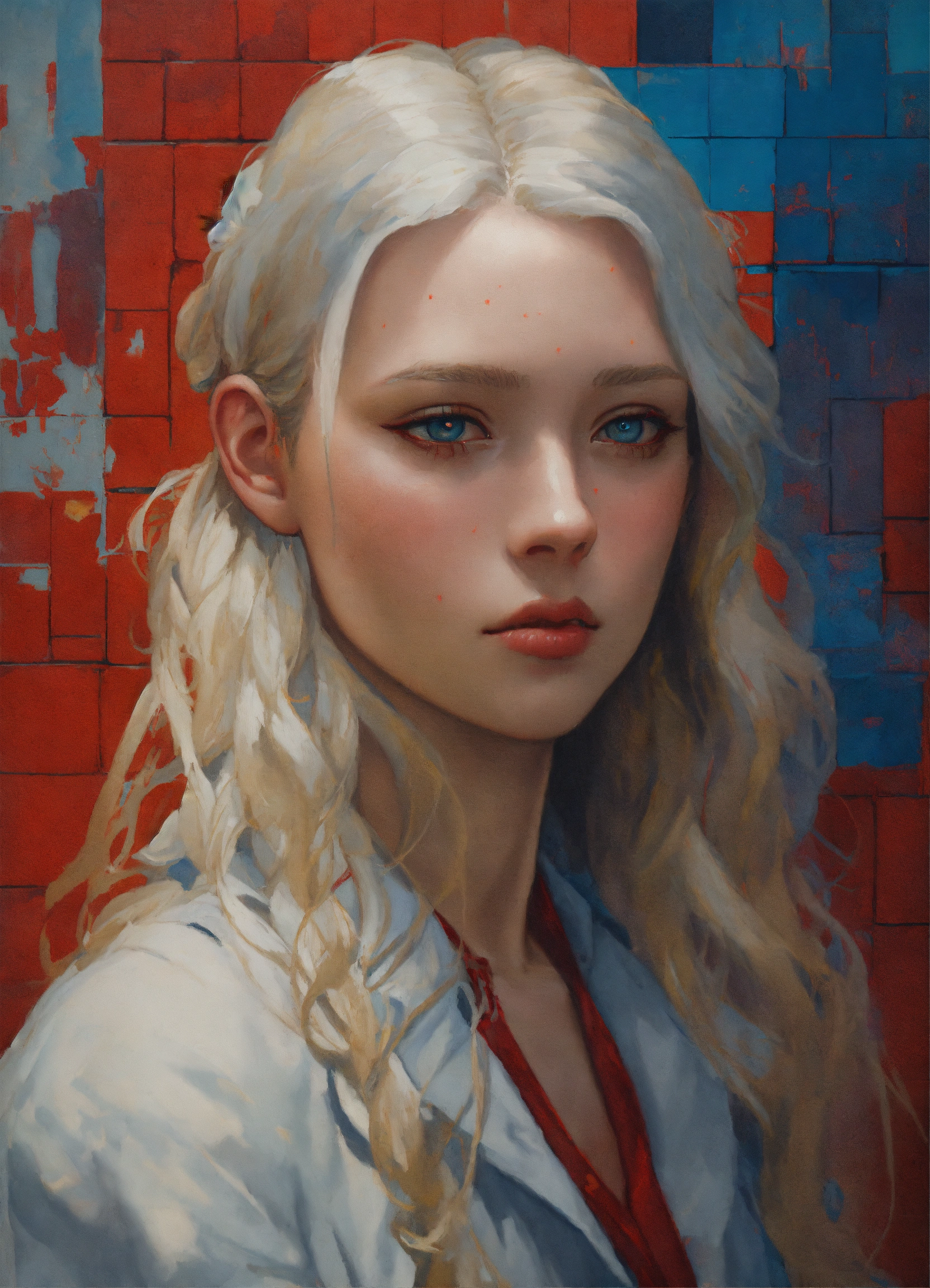 Lexica - Portrait of a white woman, age 20, long silver hair, red ...