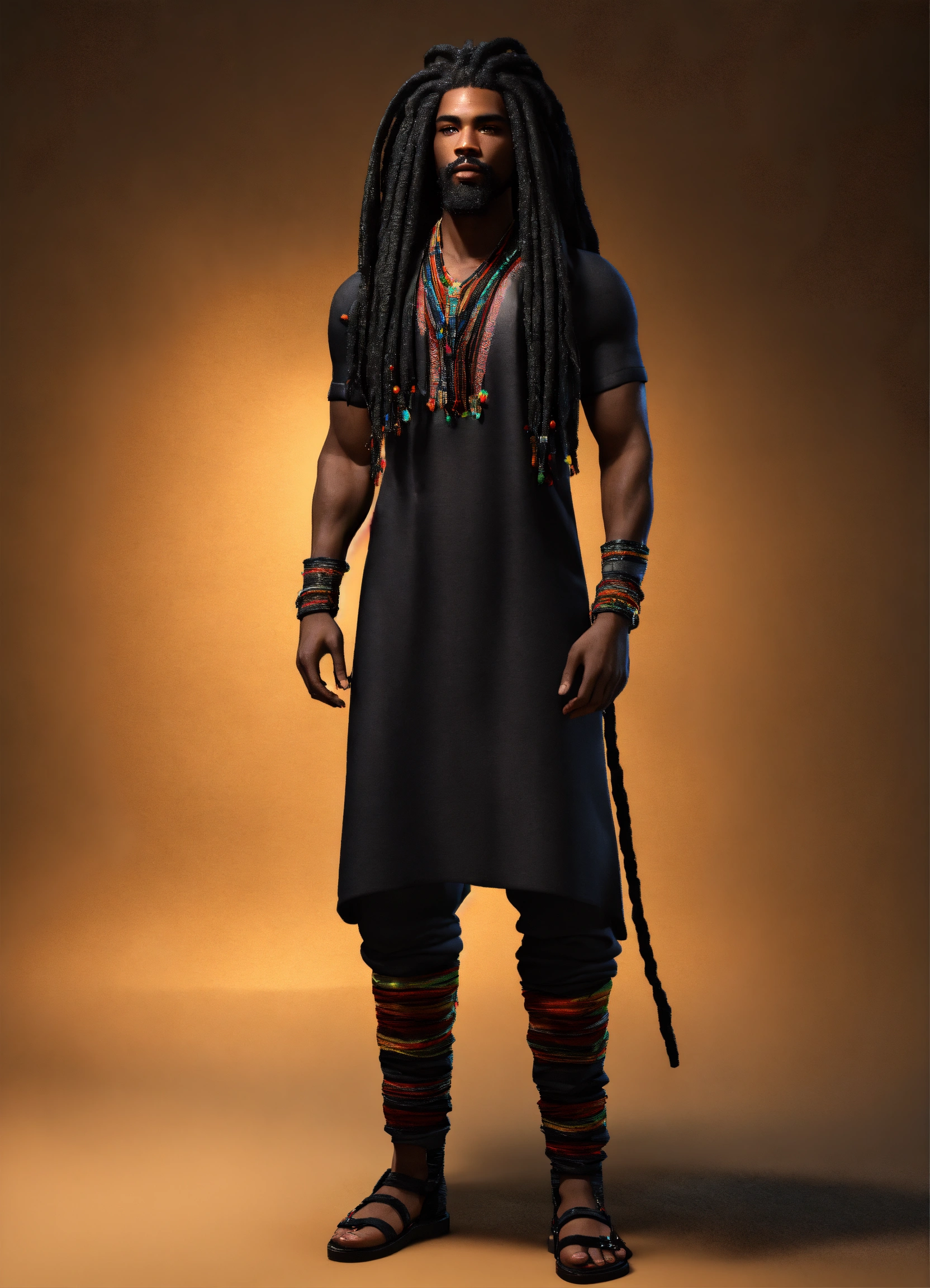 Lexica - 3d render of a Black man with long flowing dreadlocks, 6'5 ...