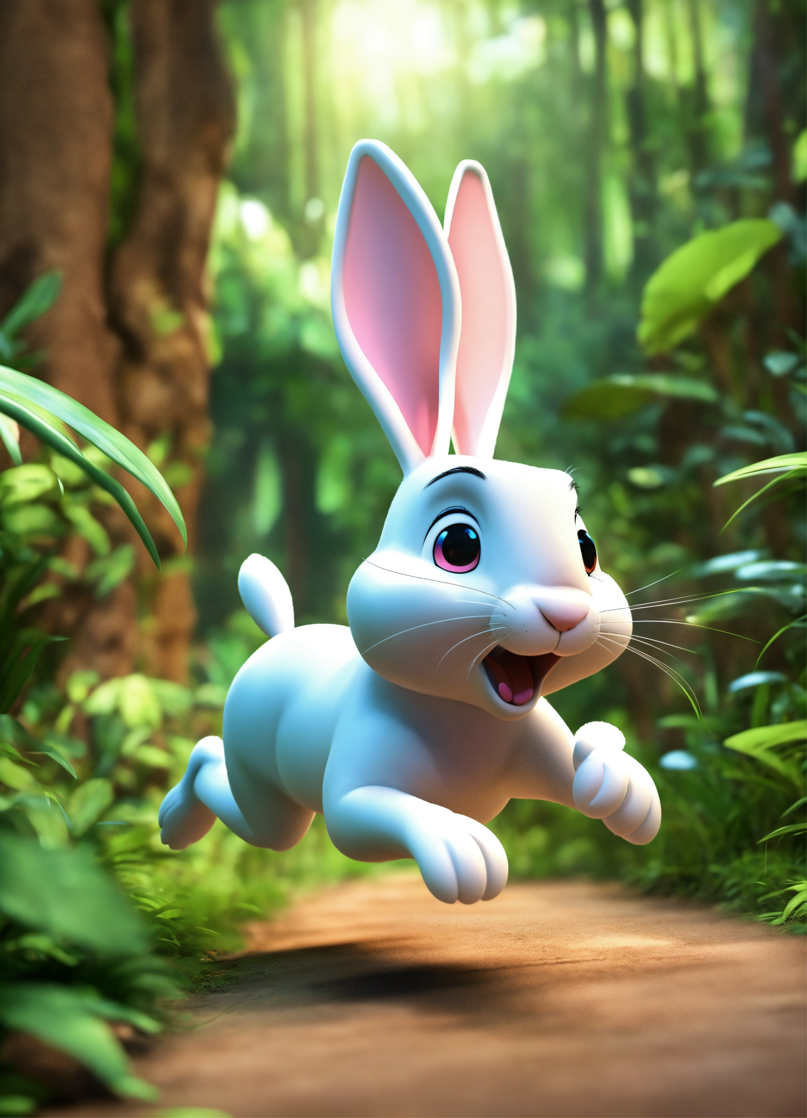 Lexica - 3d cartoon big rabbit running in jungle