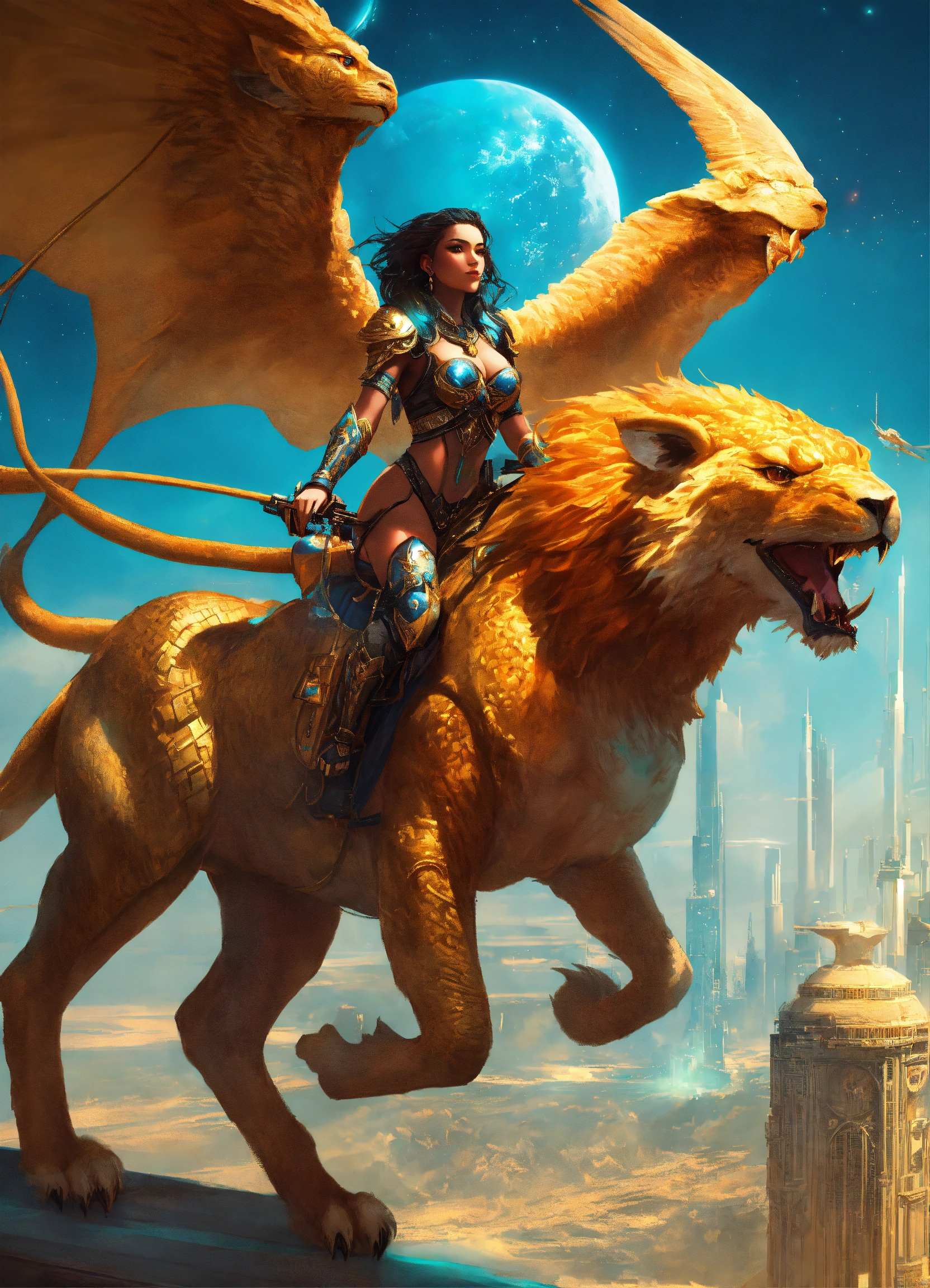 Lexica - Beautiful ungandan woman riding a chimera. futuristic ...