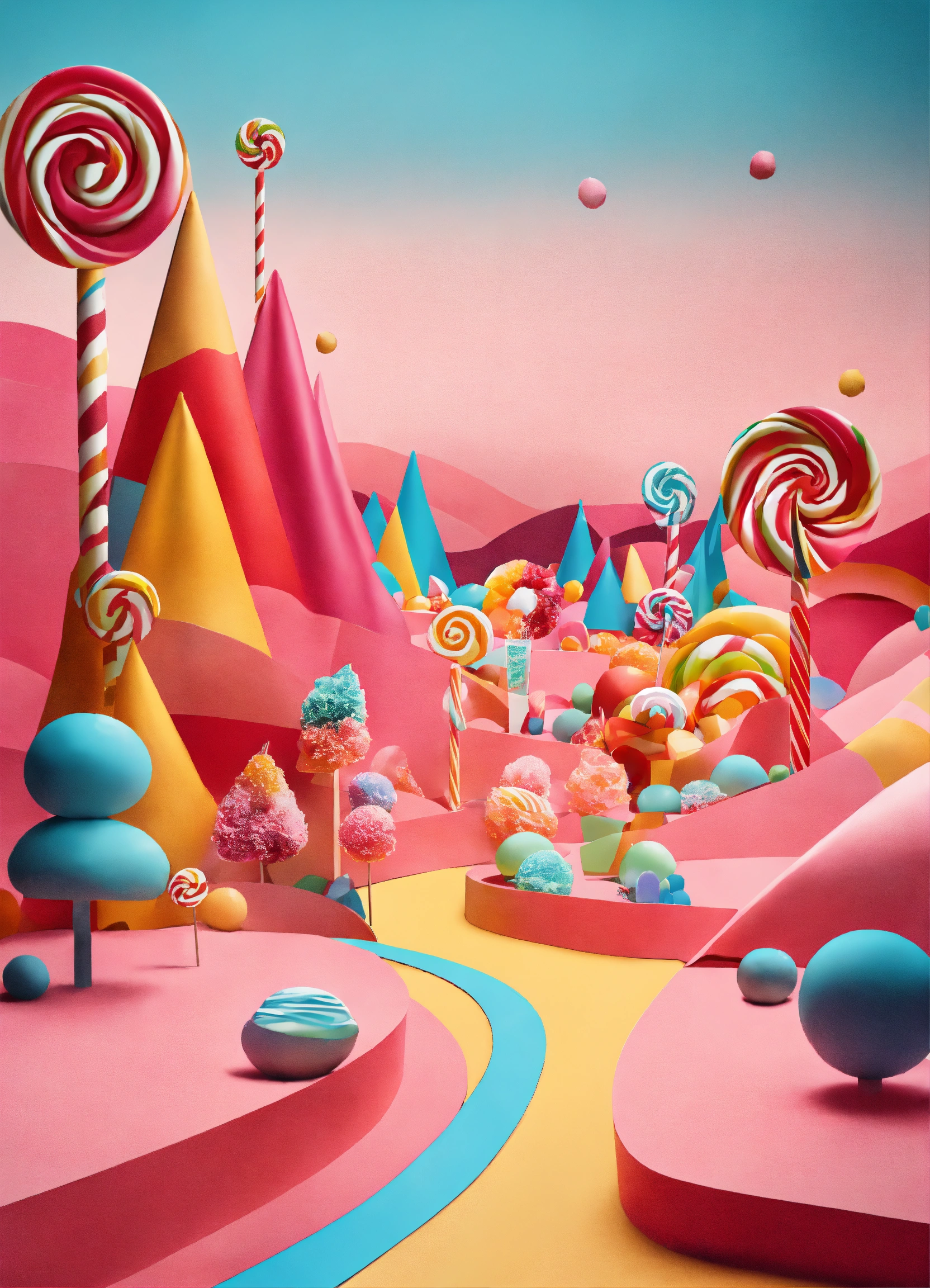 Lexica - Candy Land in paper art style hd. Minimalist and sleek ...