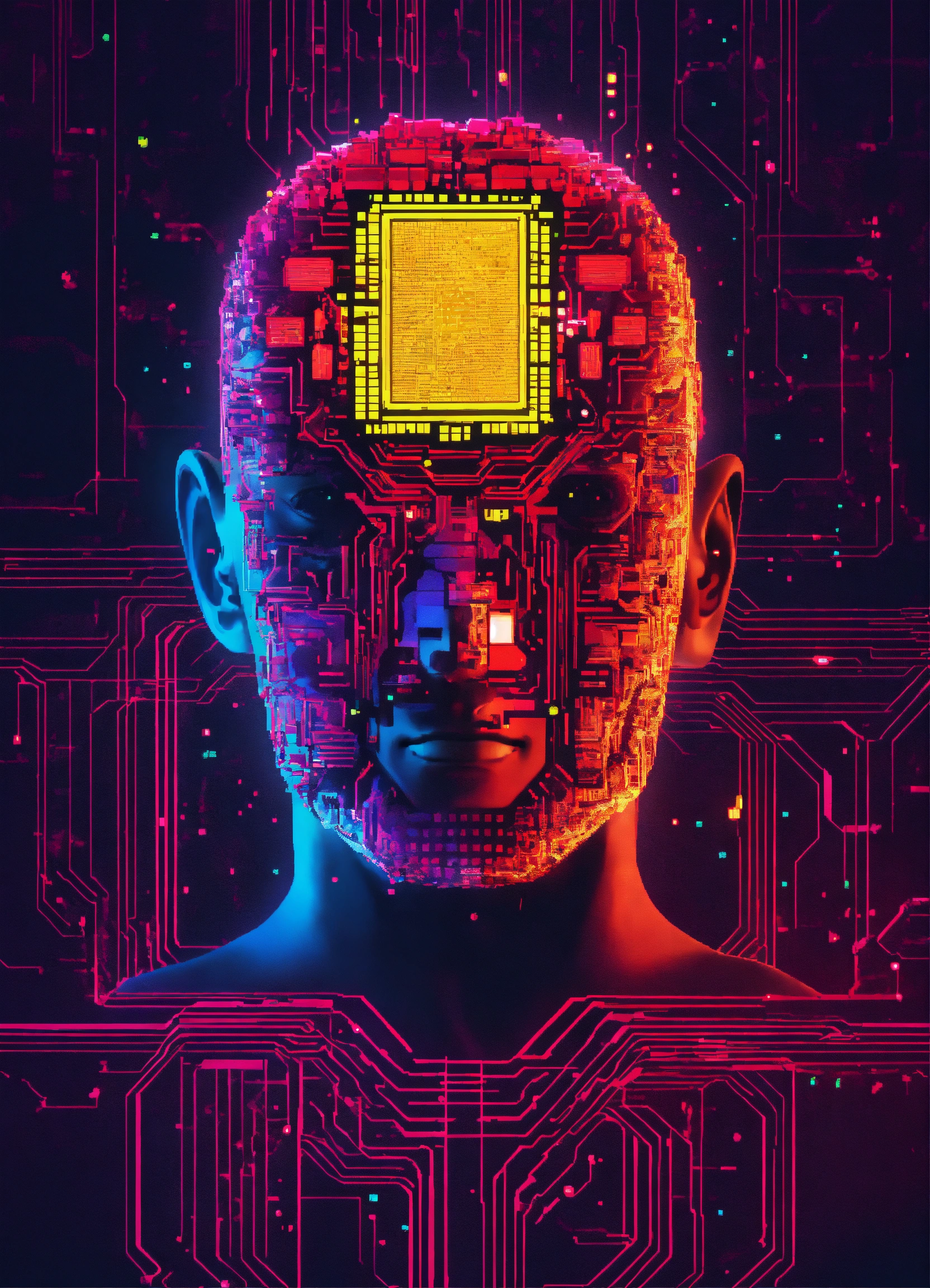 Lexica - Artificial intelligence chip computer inside of human head ...