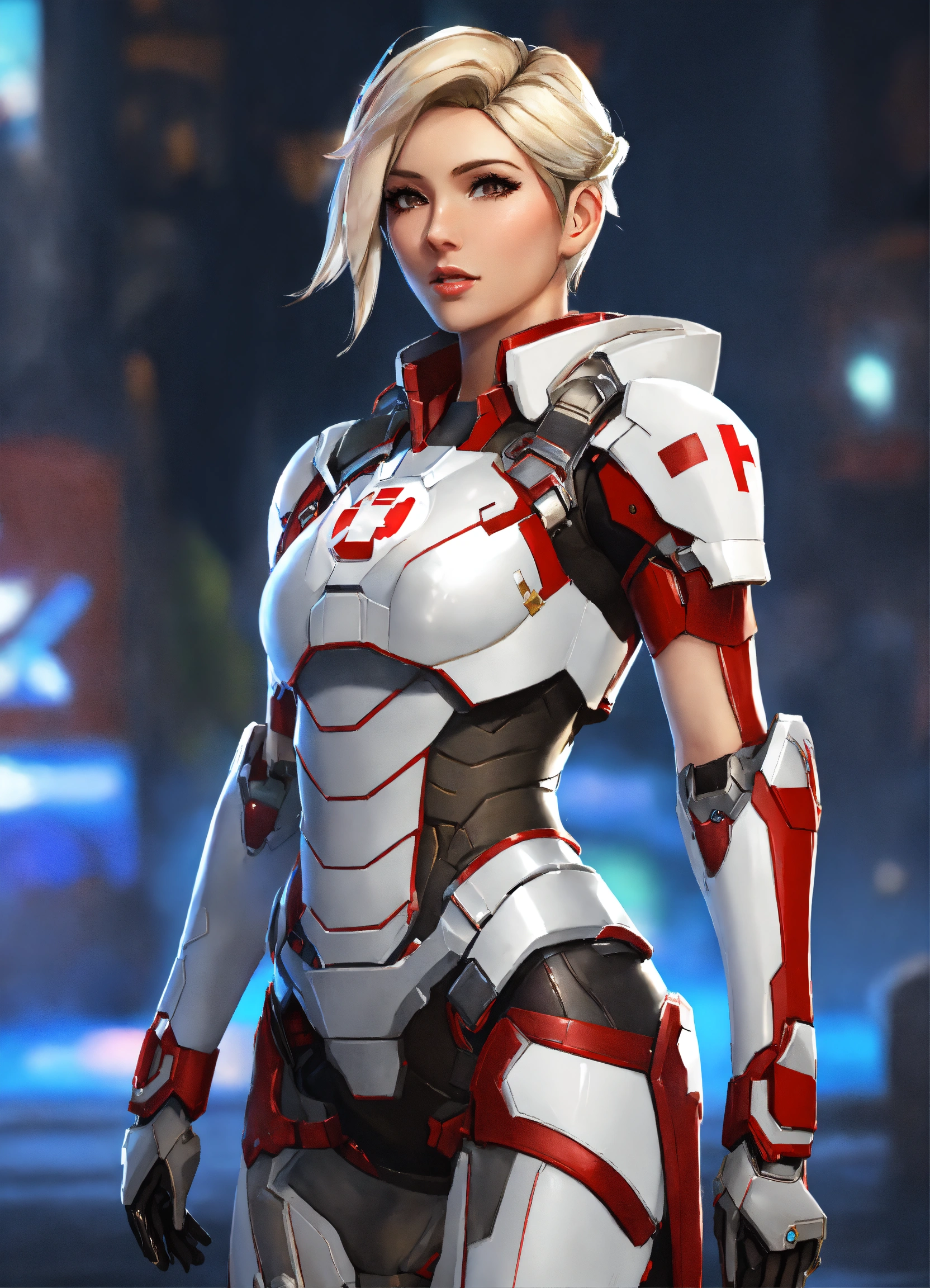 Lexica - Female Mercy Overwatch wearing white Iron Man armor with a ...