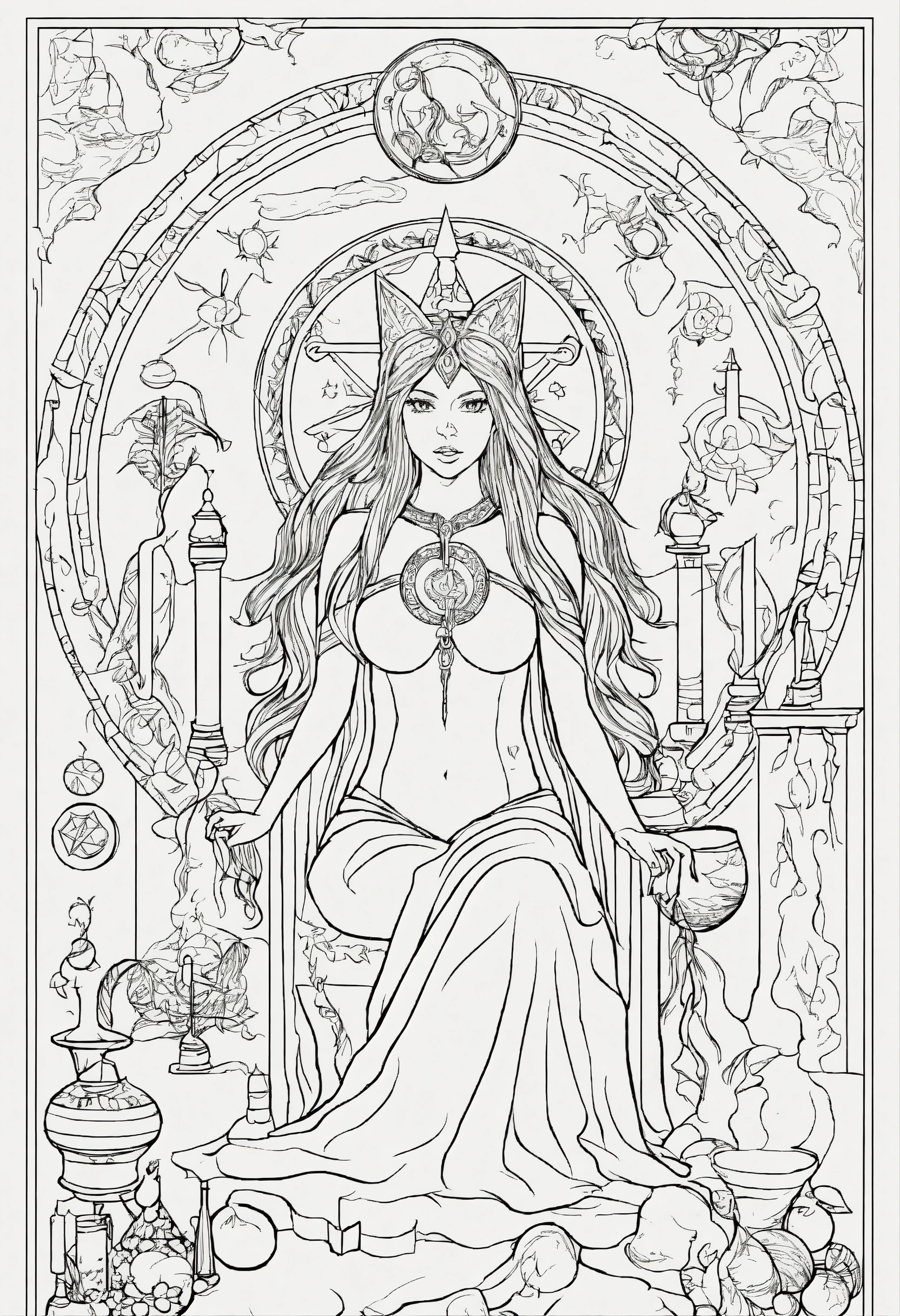 Lexica - Simple adult coloring book page featuring a witchy pagan
