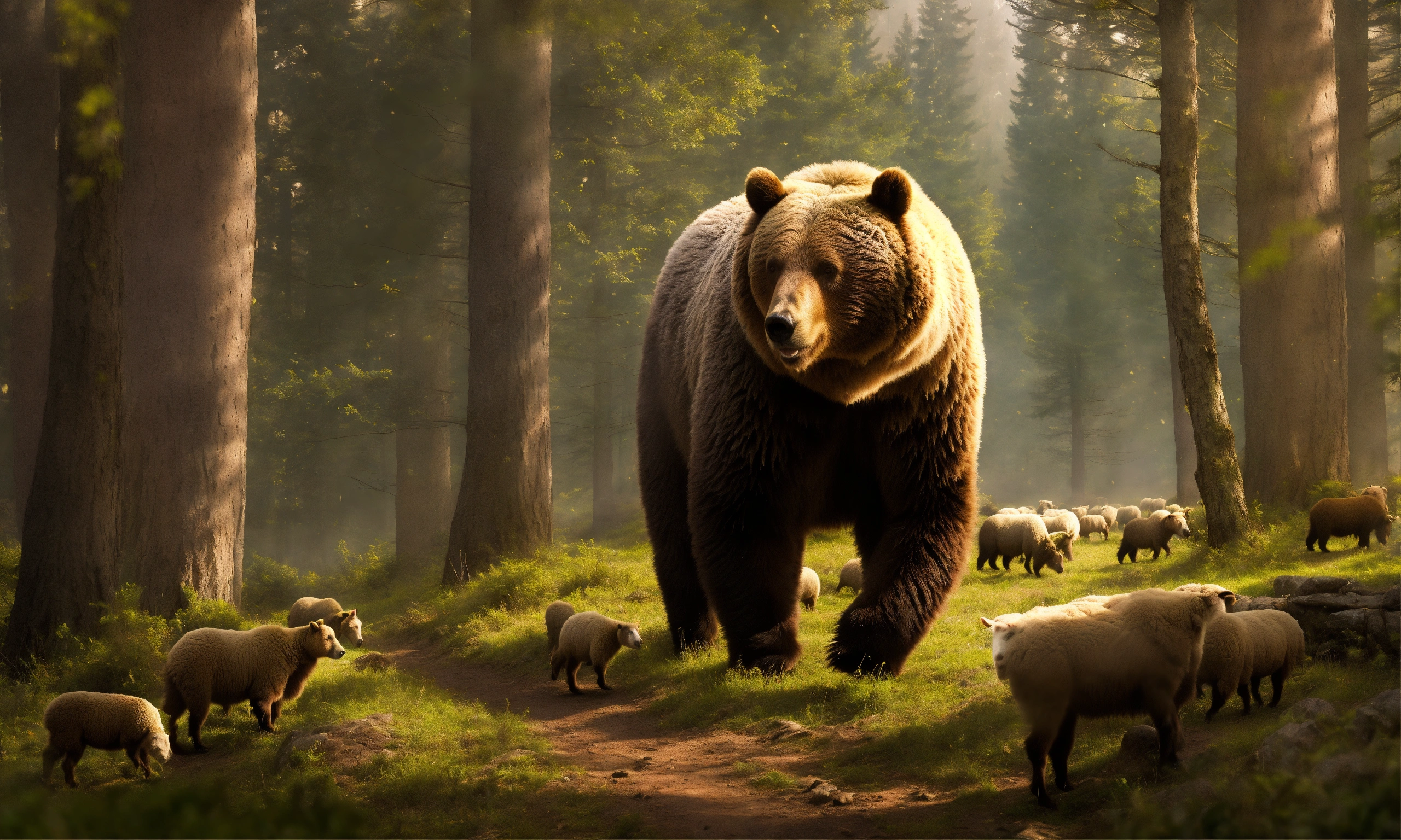 Lexica - Image Prompt The bear, wounded and beaten, hastily retreating ...