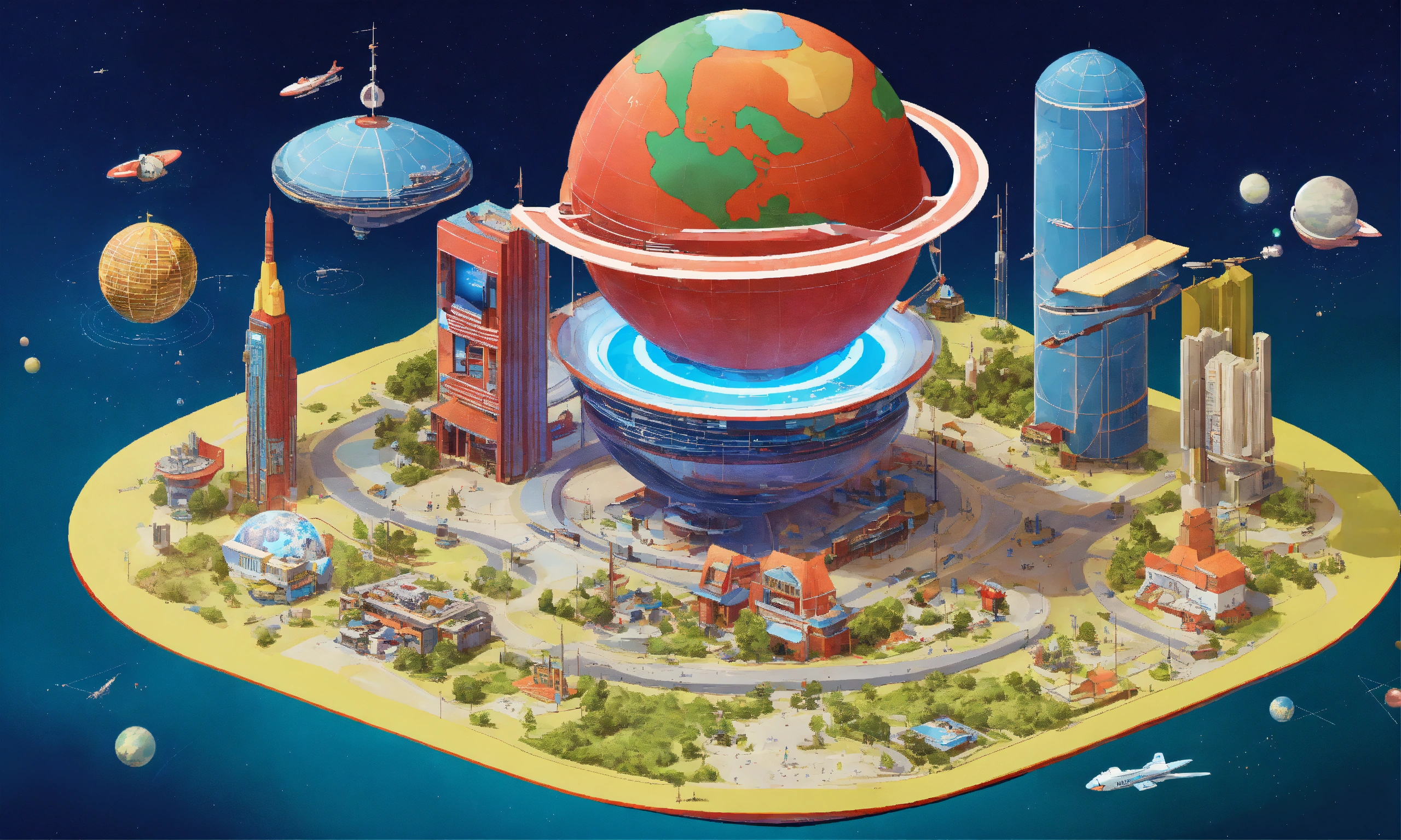 Lexica - Globe. Isometric. Retrofuturistic. USSR. Jetsons. Space.