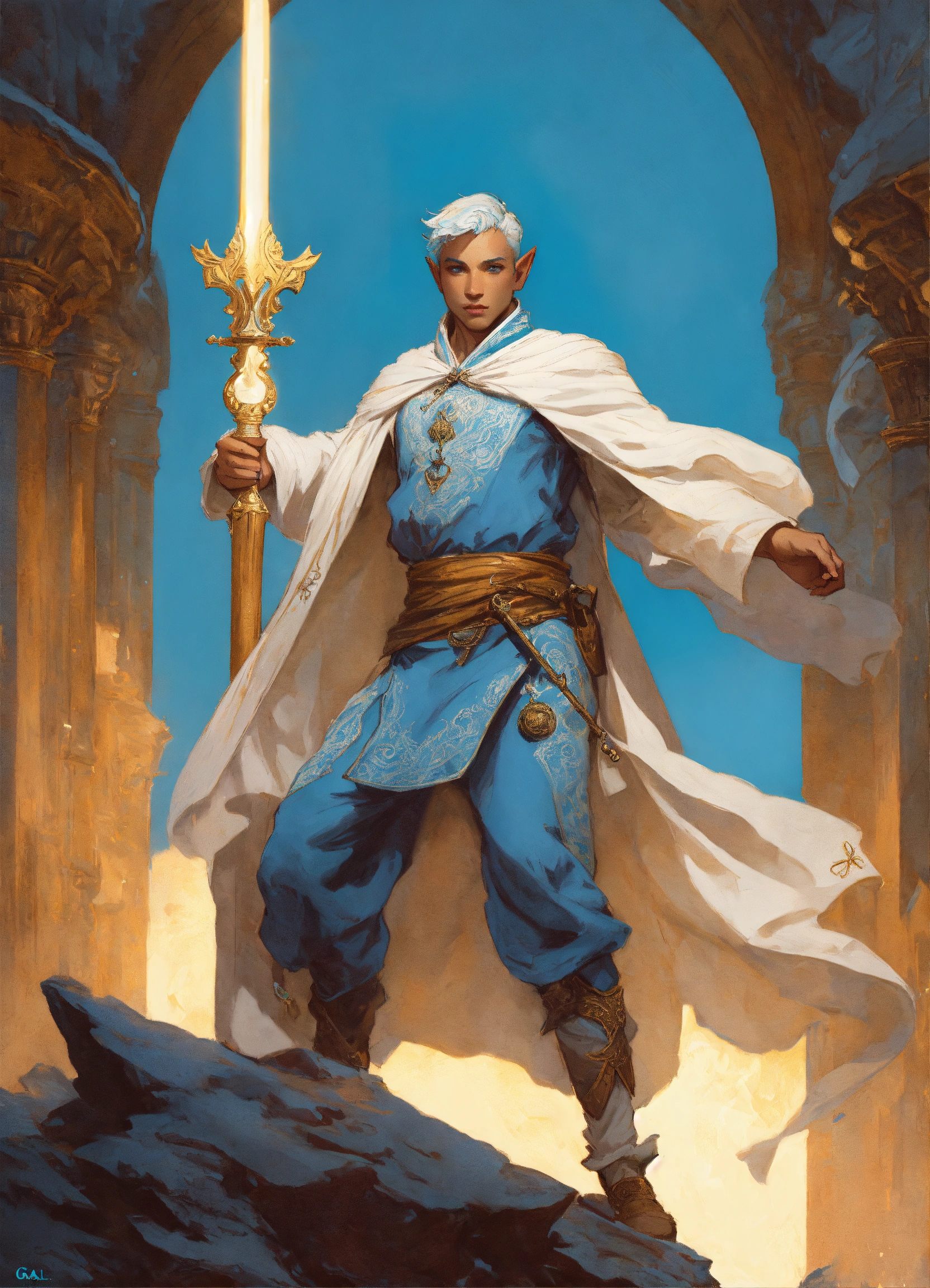 Lexica - Male elf, ice blue skin color , white white short hair ...