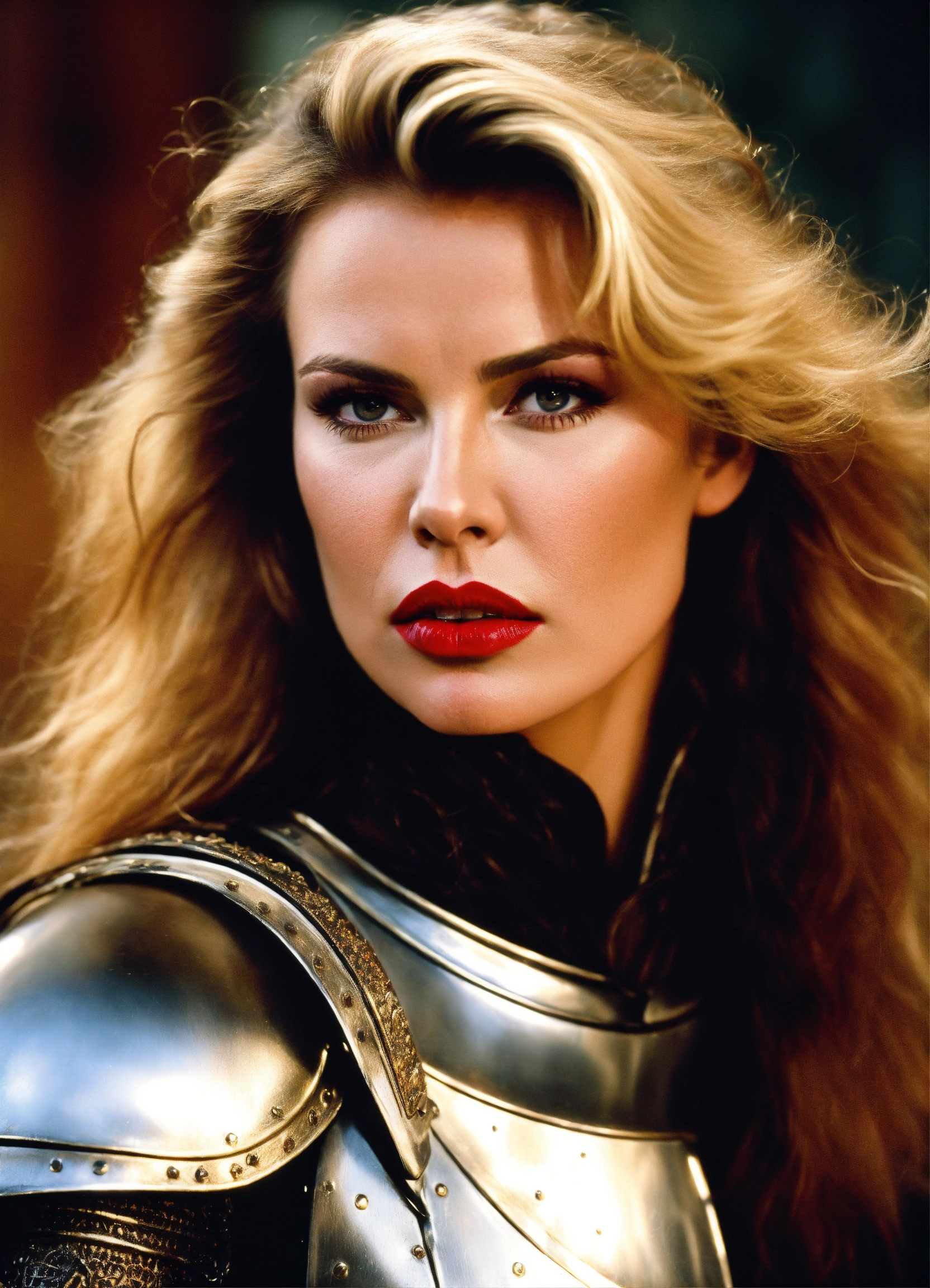 Lexica - Photo quality portrait of Kim Bassinger as knight in armor ...