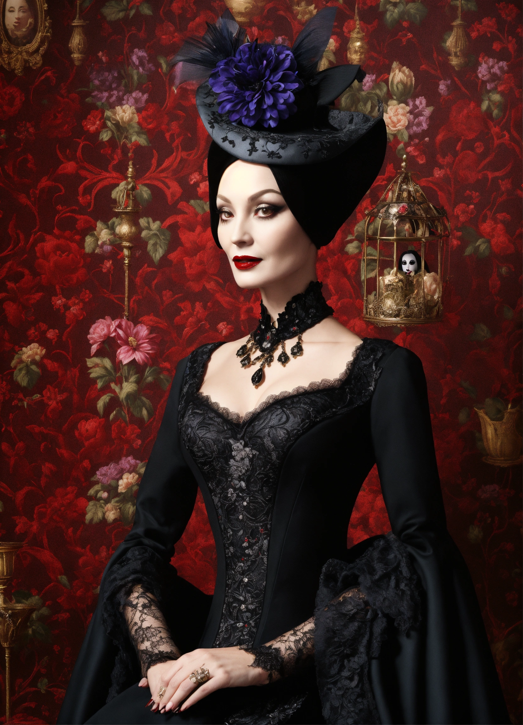 Lexica - Elaborate Gothic Morticia Addams queen of spades, 40 years old ...