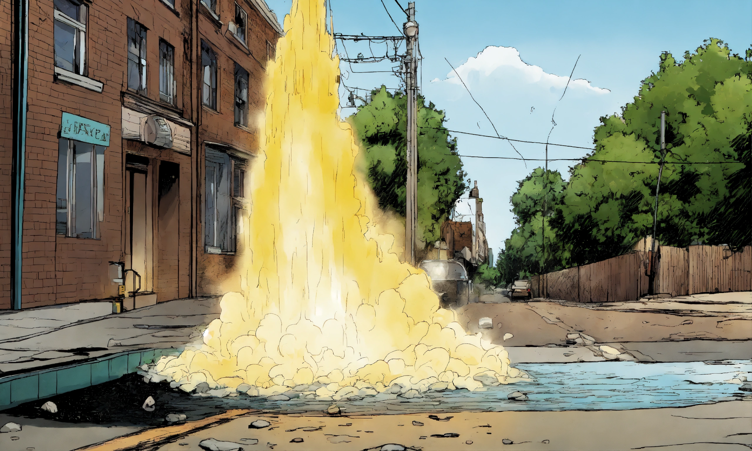Lexica - A geyser of water is coming out of a crack at a street. comic ...