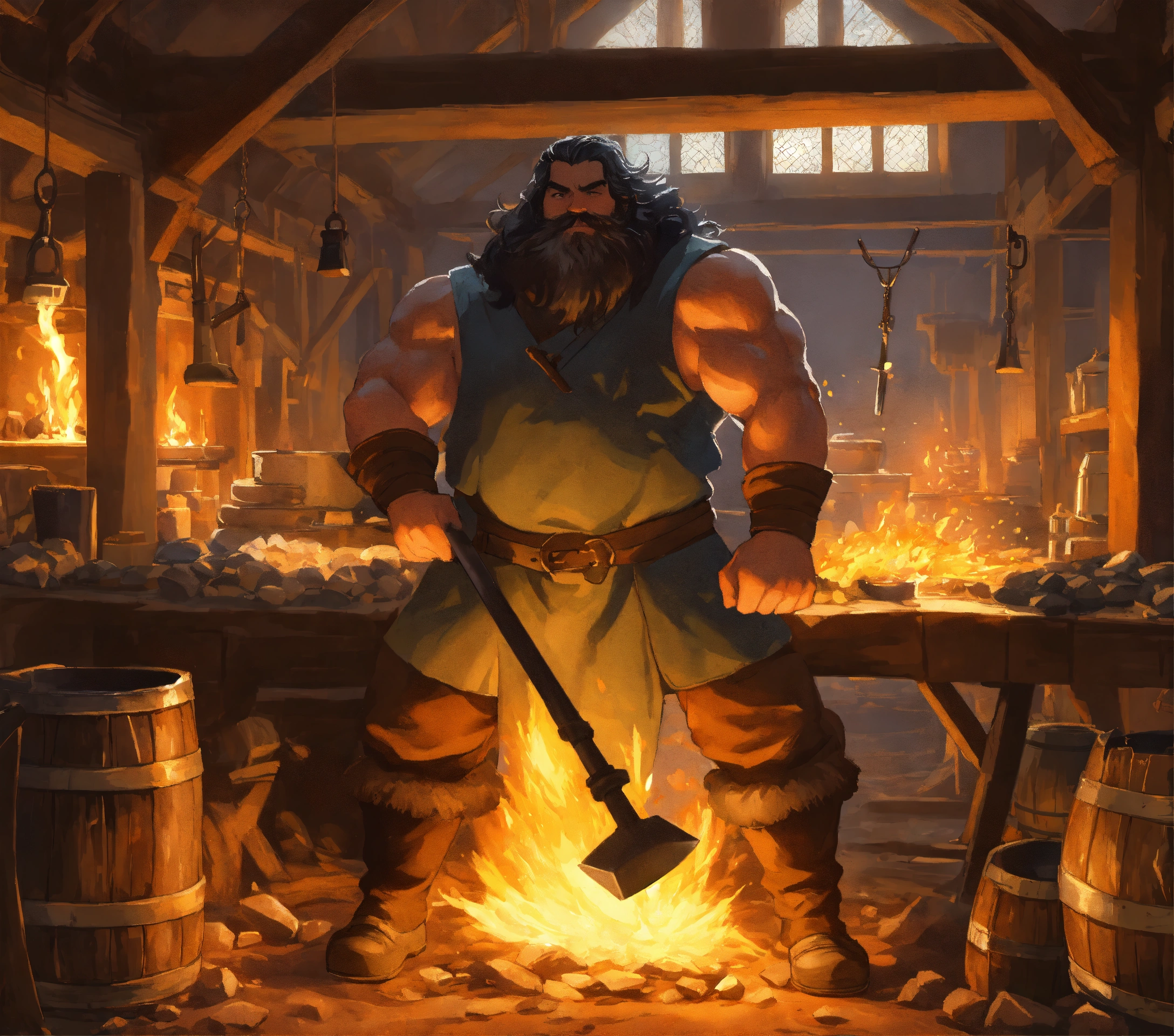 Lexica - A dwarven blacksmith with a hammer in front of a huge anvil ...