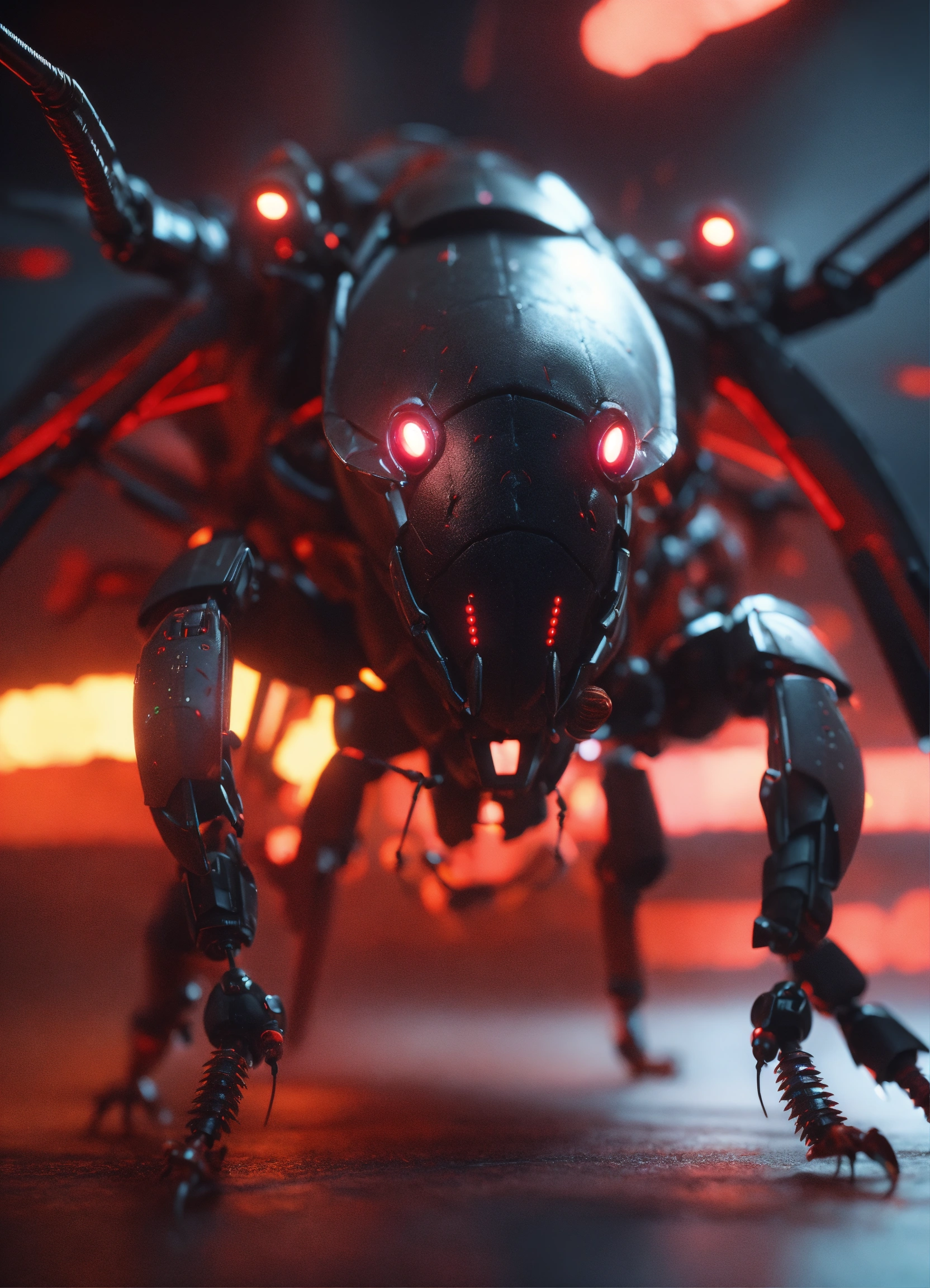 Lexica - Zoom out shot of standing black cockroach faced humanoid with ...