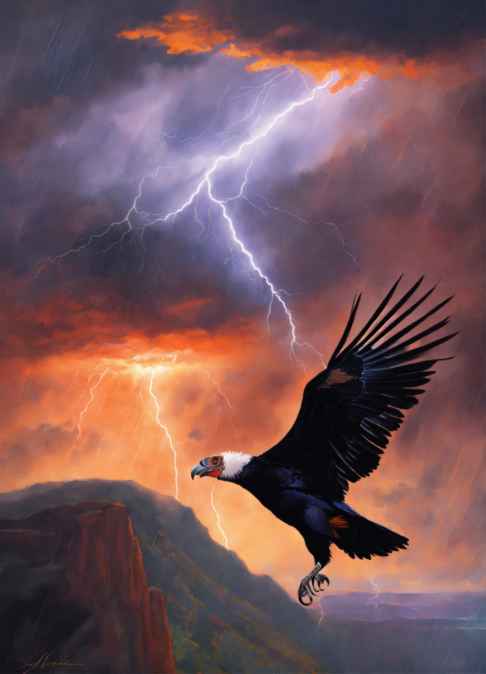Lexica - A painting of a majestic california condor during a lightning ...