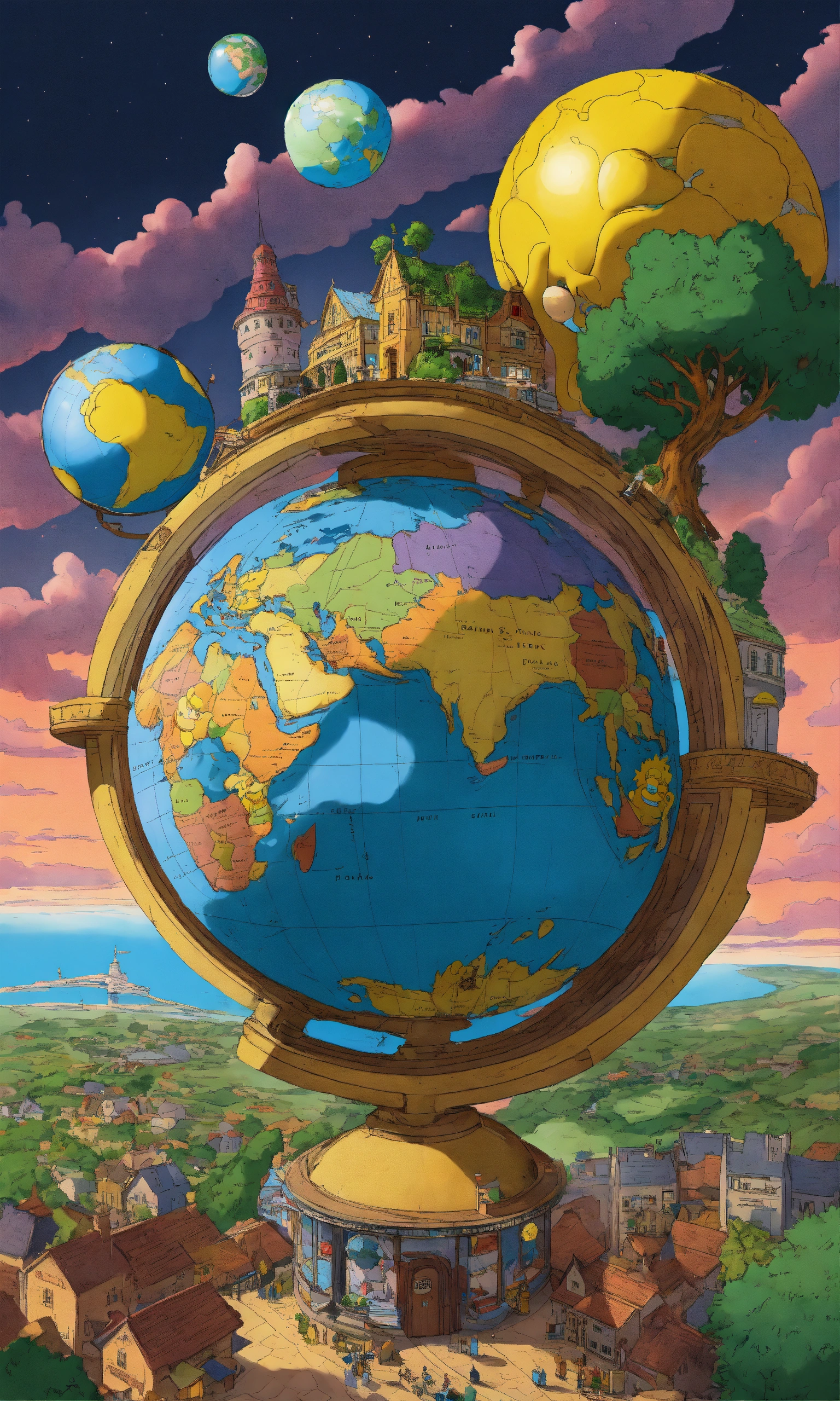 Lexica - The simpsons looking at the globe of the Earth, hyper realiste