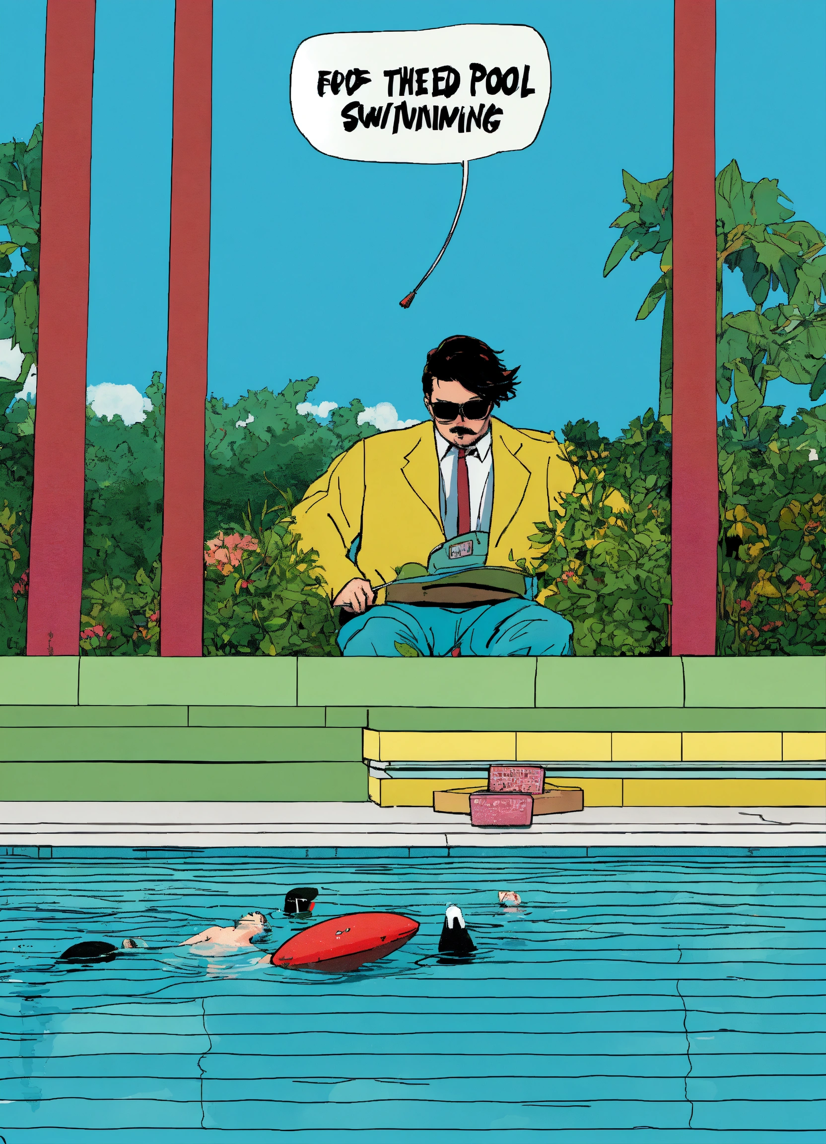 Lexica - Comic inspired Album cover, pool swimming