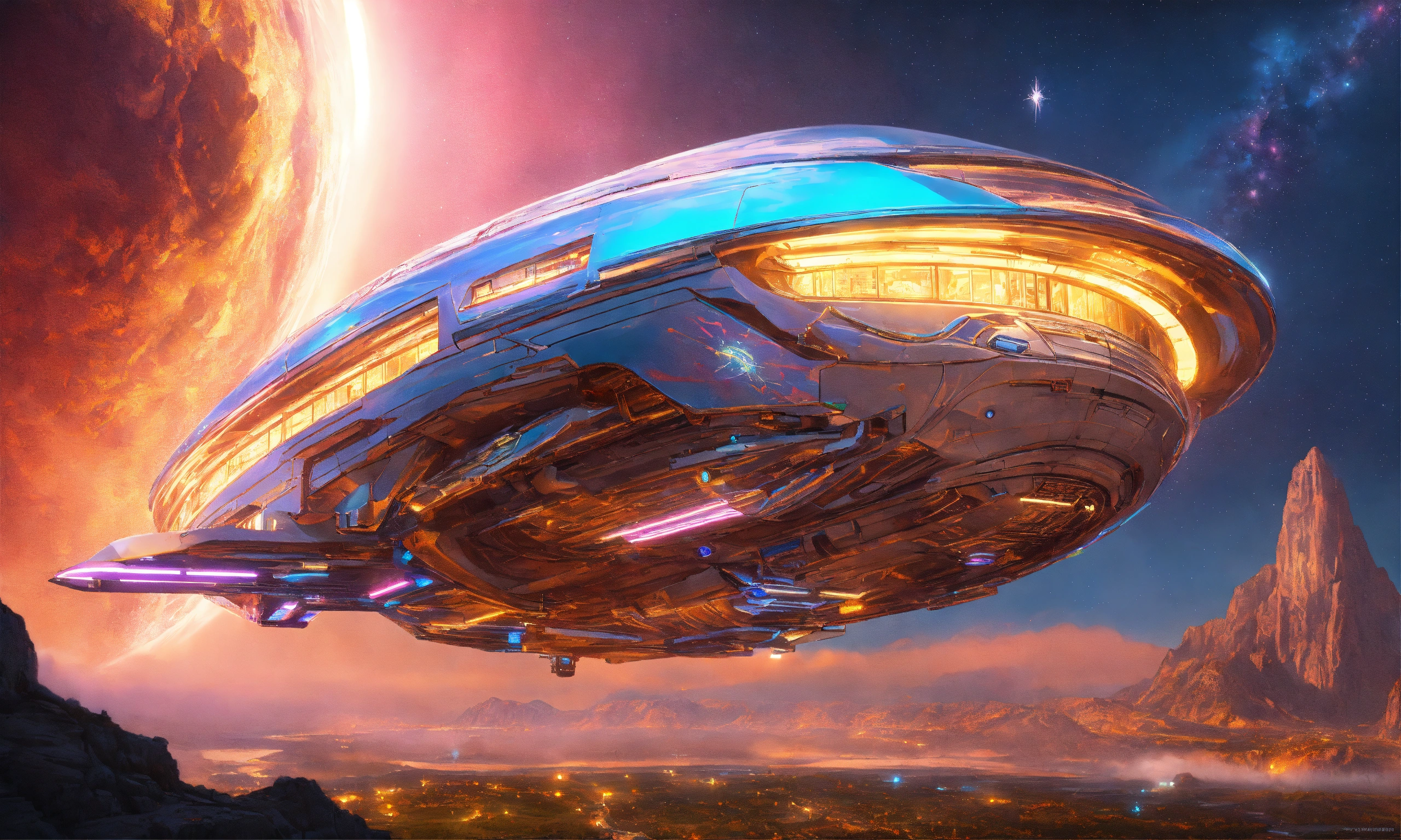 Lexica - Futuristic spaceship,alien design,flying in starry space ...